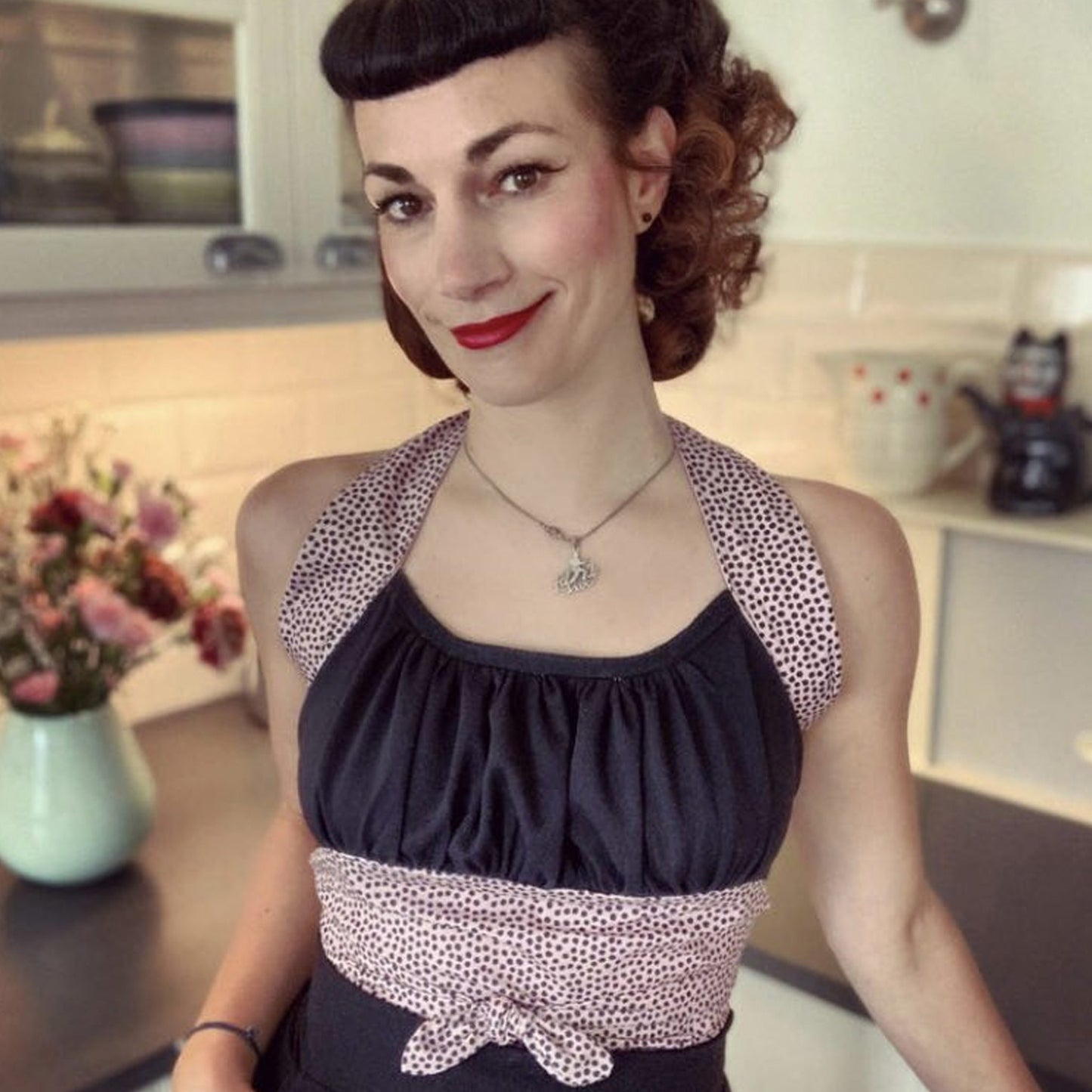 woman wearing AB7057 blouse