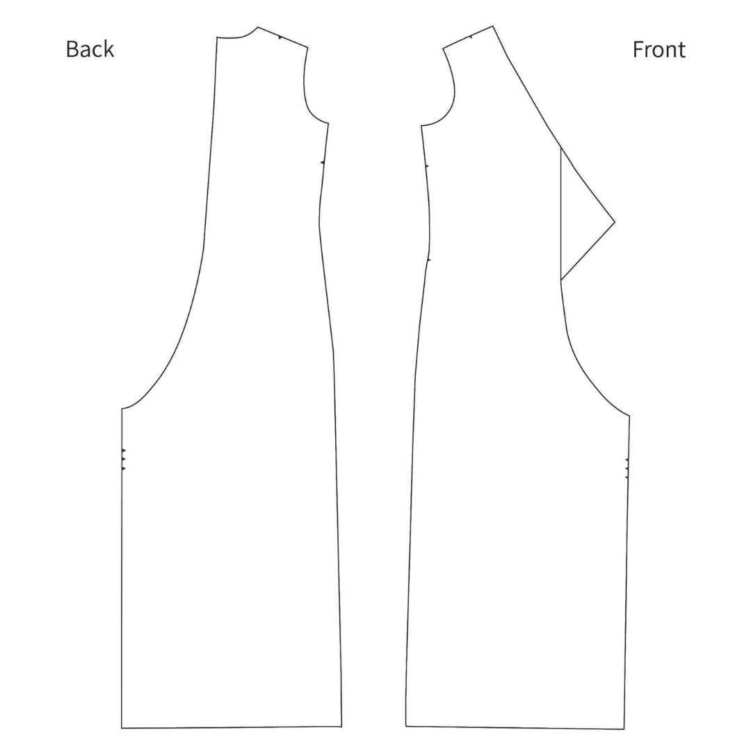 Sewing pattern diagram for a garment with 'Back' and 'Front' labels.