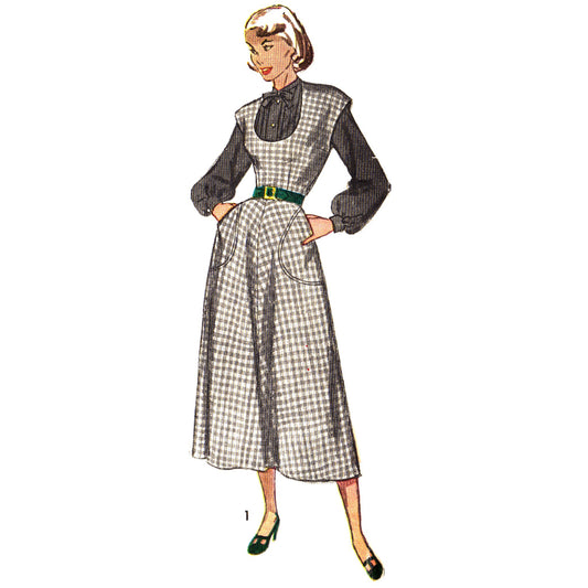 Model wearing 1940s jumper ad blouse made from Simplicity 2705 pattern