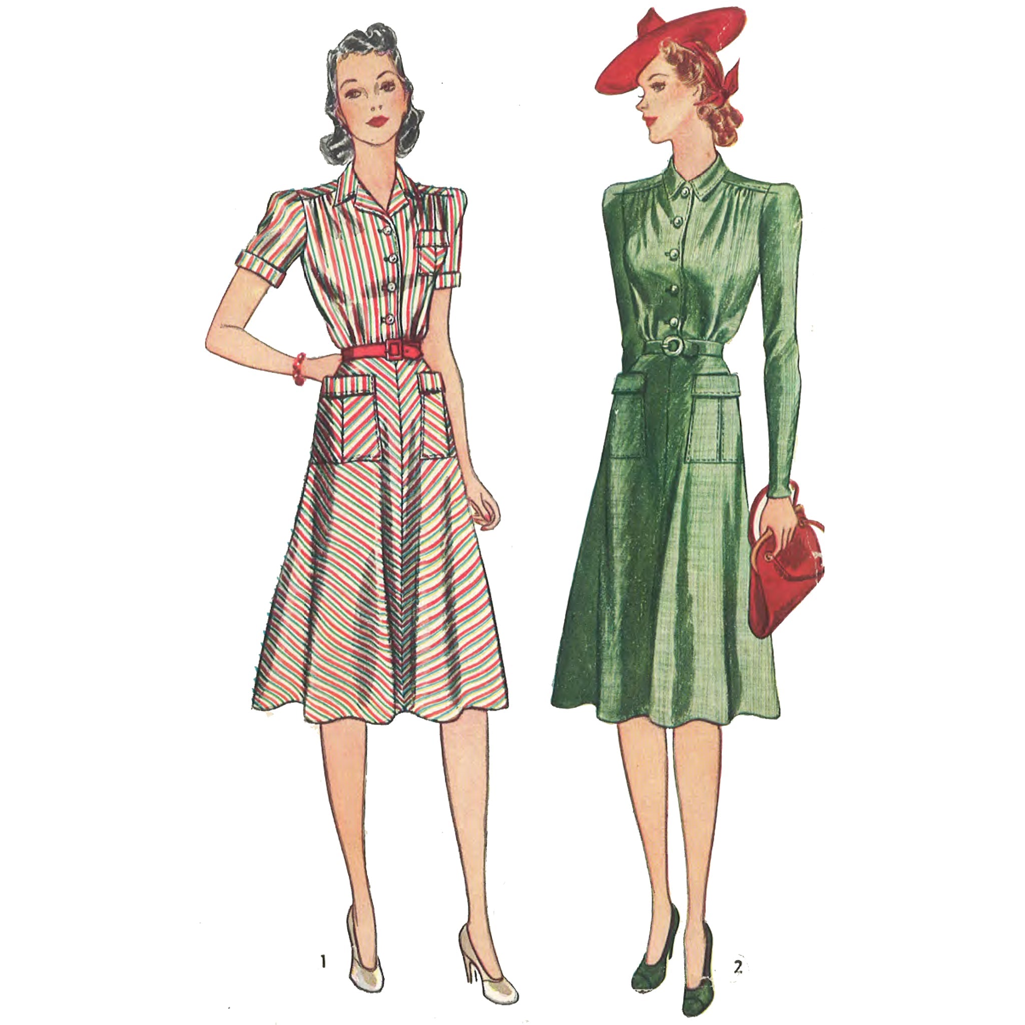 PDF - 1940's Sewing Pattern: Tailored Dress - Bust 34” (86.4cm)