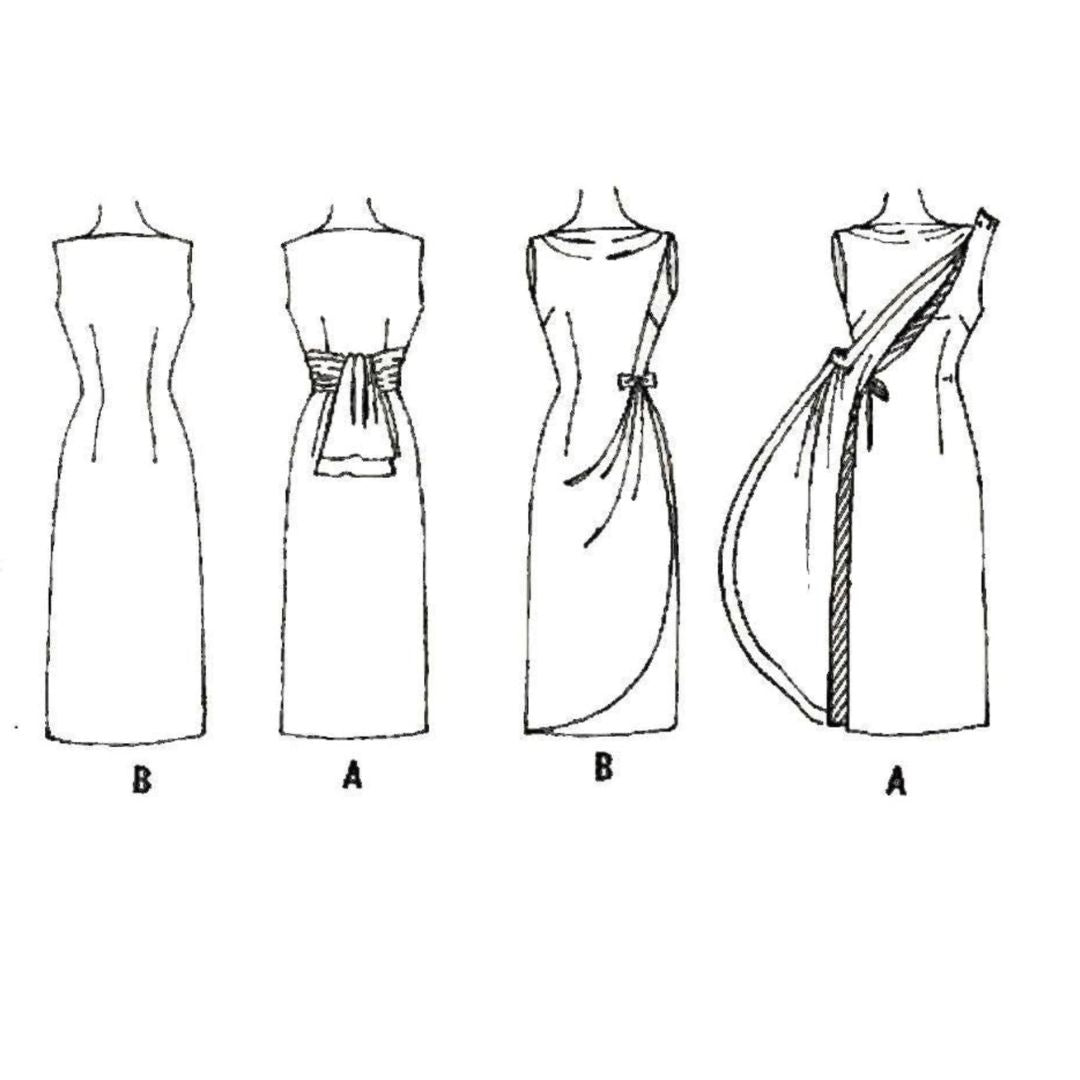 PDF - 50s Pattern, Hollywood Draped Midi Dress, Back Sash - Bust 32" (81.3cm) - Download
