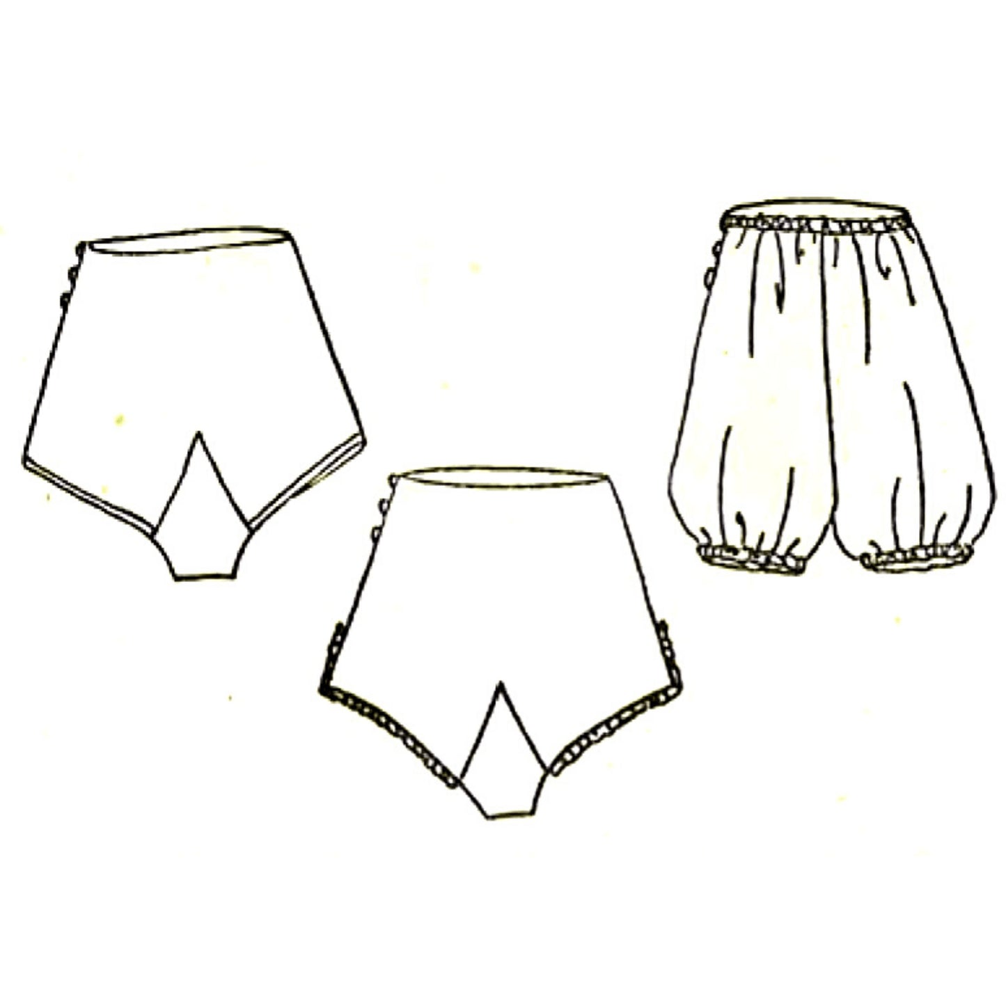 Black line drawings of women's underwear on a white background