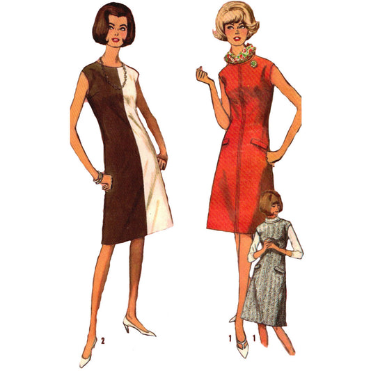 Models wearing a-line dress made from 1960's Simplicity 6050 sewing pattern