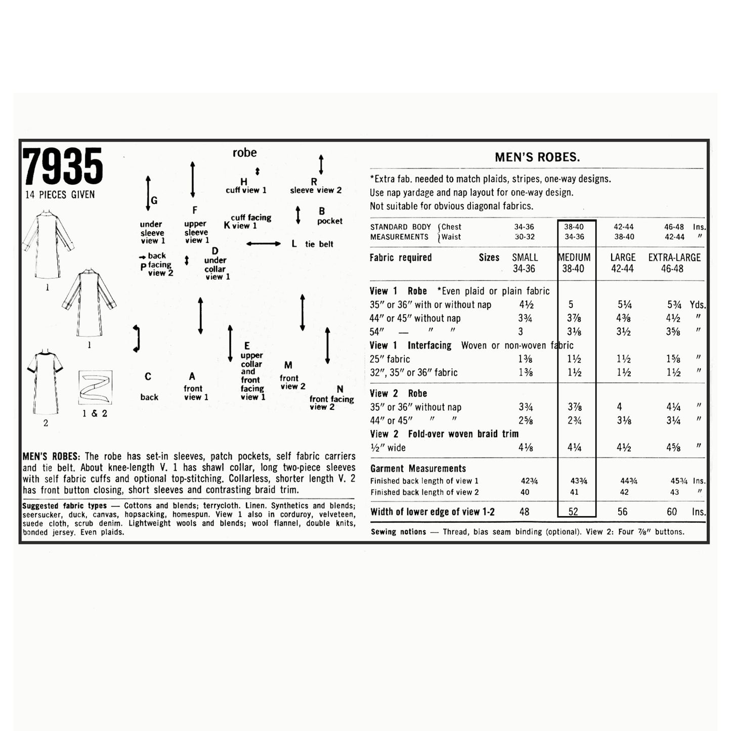 Back of sewing pattern Simplicity 7935