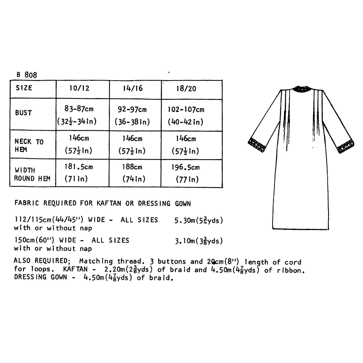 Kaftan measurements