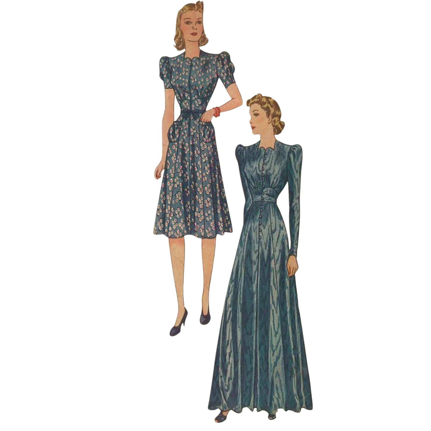 Vintage pattern illustration of women in dresses