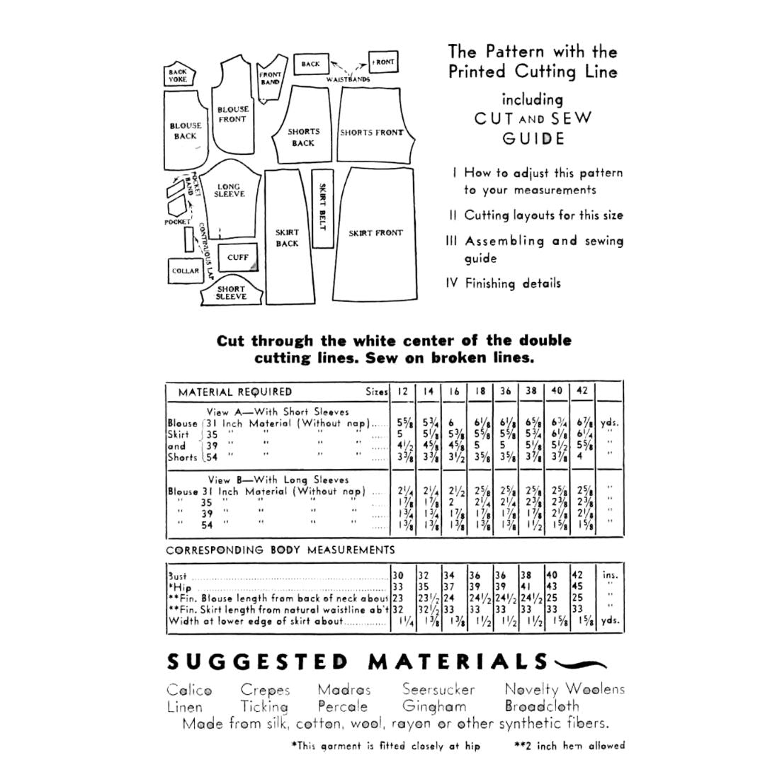 Back of sewing pattern