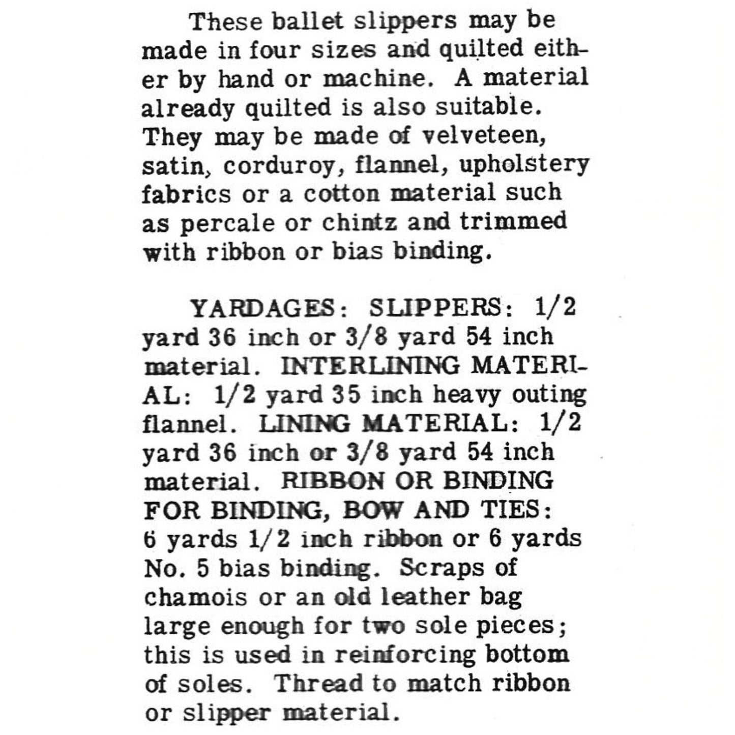 PDF - Vintage 1940-talsmönster – Ballettskor - Skor S - M - L - XL - Skriv ut direkt hemma