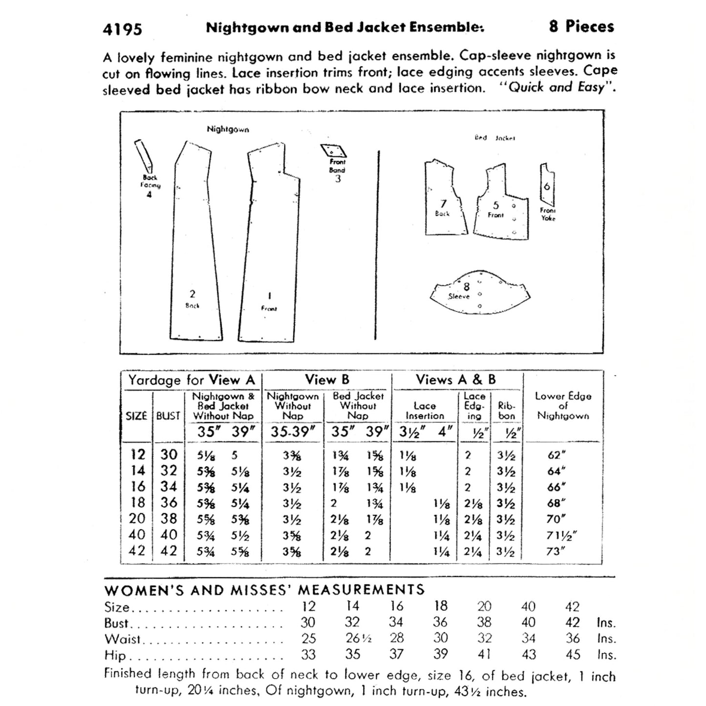 PDF - 1940s Naaipatroon, Nachtjapon & Bedjas Ensemble - Borst 42” (106.7cm) - Downloaden