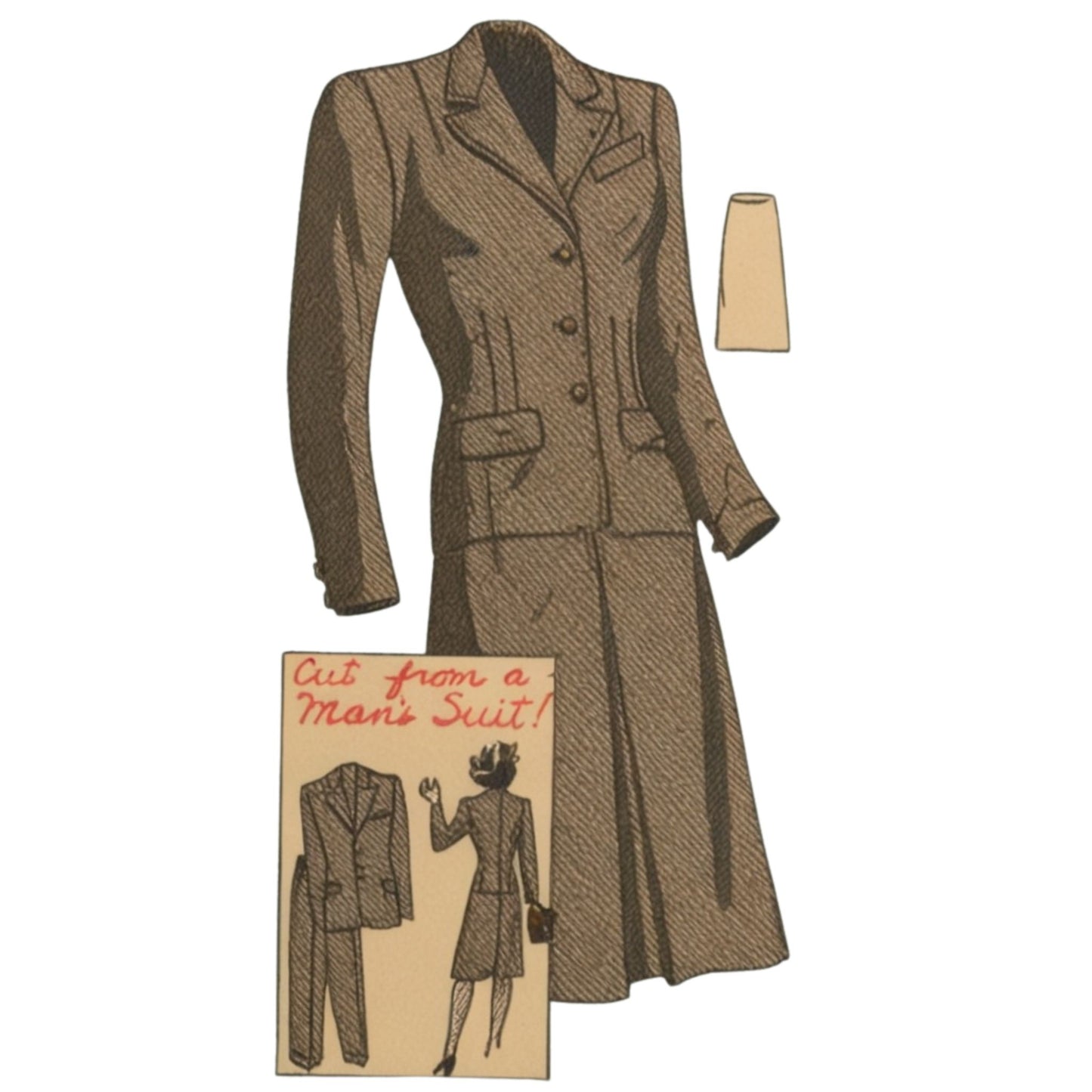 PDF - Vintage 1940's Pattern, Women's Suit Cut From a Man's Suit - Bust 34" (86.9cm) - Download