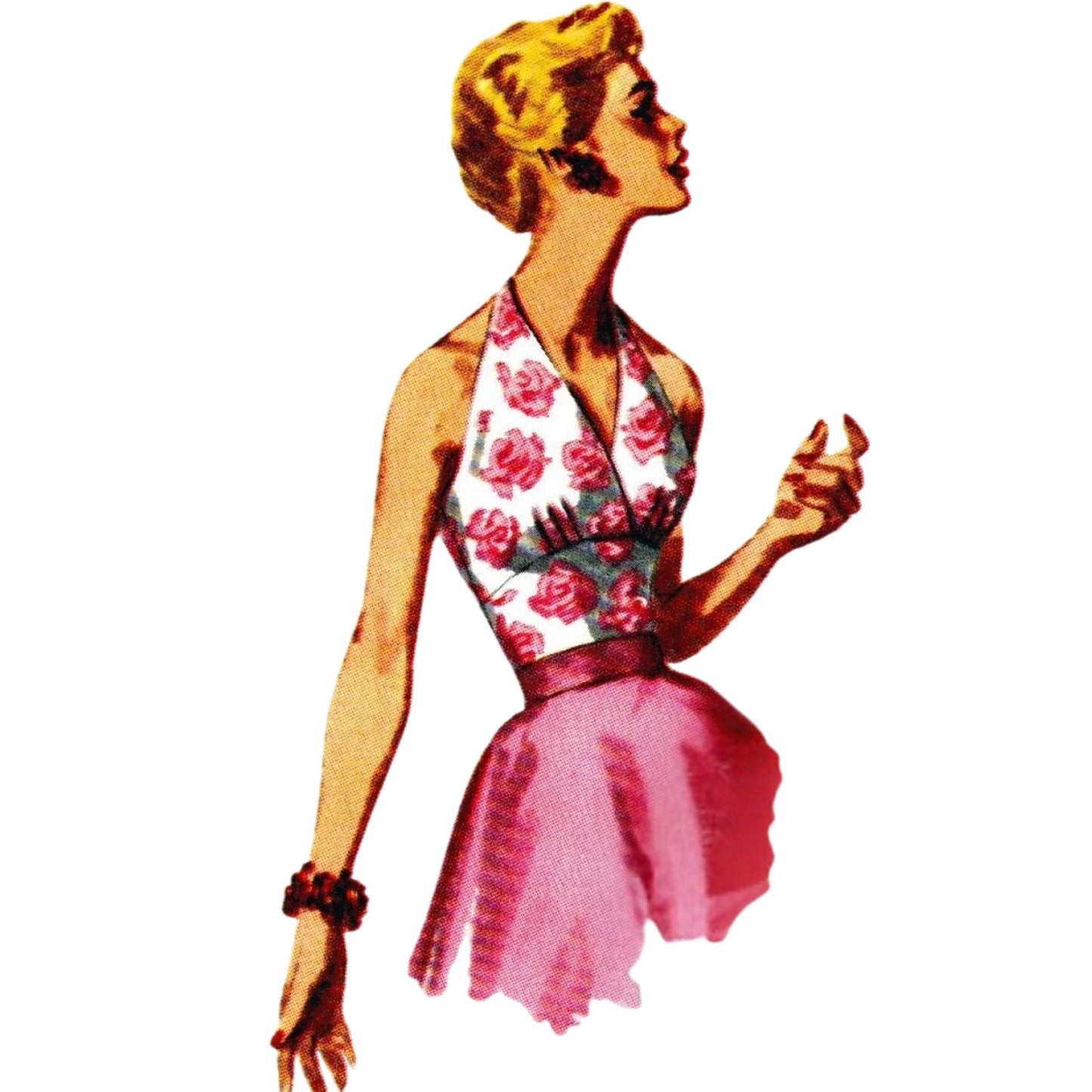 Model wearing a halter blouse made from Simplicity 2086 pattern