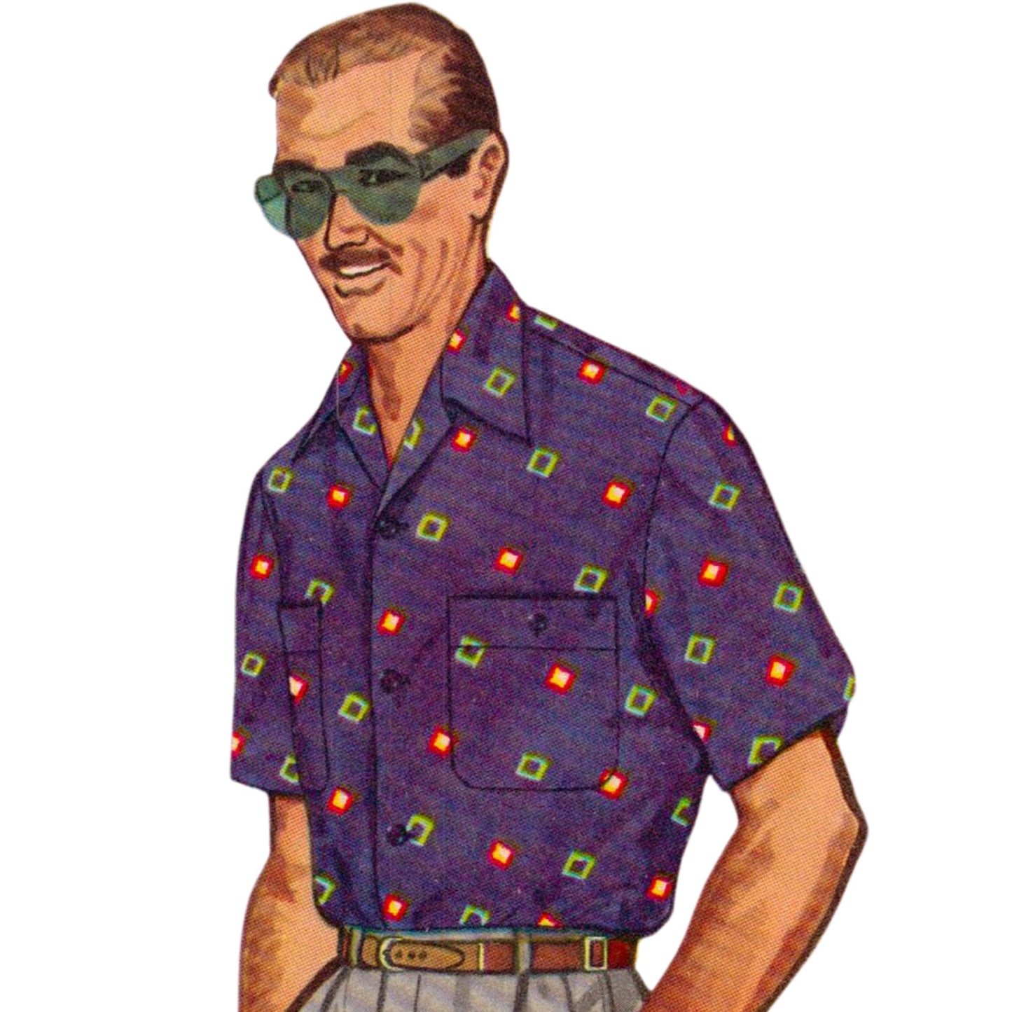 Model wearing sport shirt made from Simplicity 4981 pattern