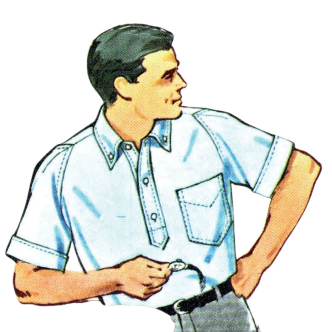 Model wearing shirt made from McCall’s 6208 pattern