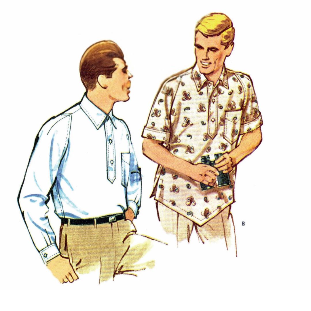 Model wearing shirt made from McCall’s 6208 pattern