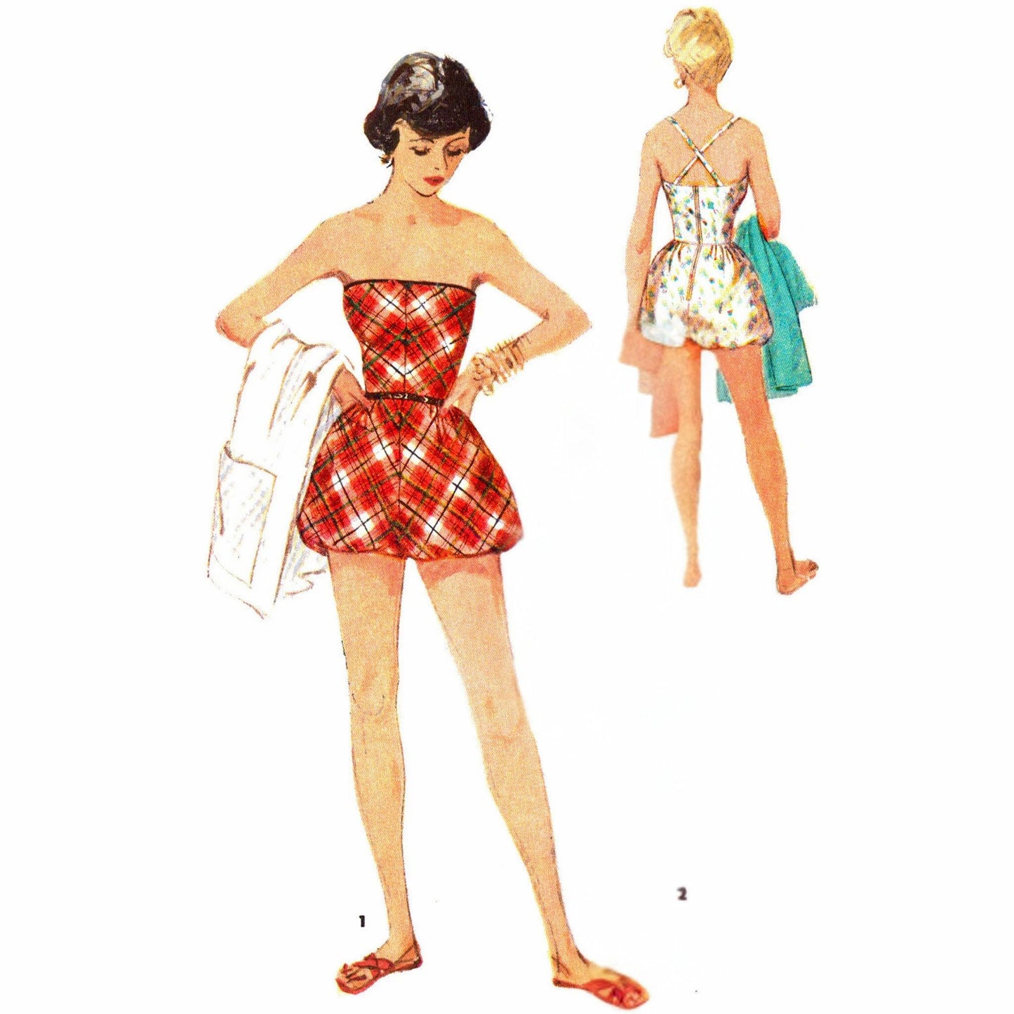 Model wearing playsuits and coat made from Simplicity 4715 pattern