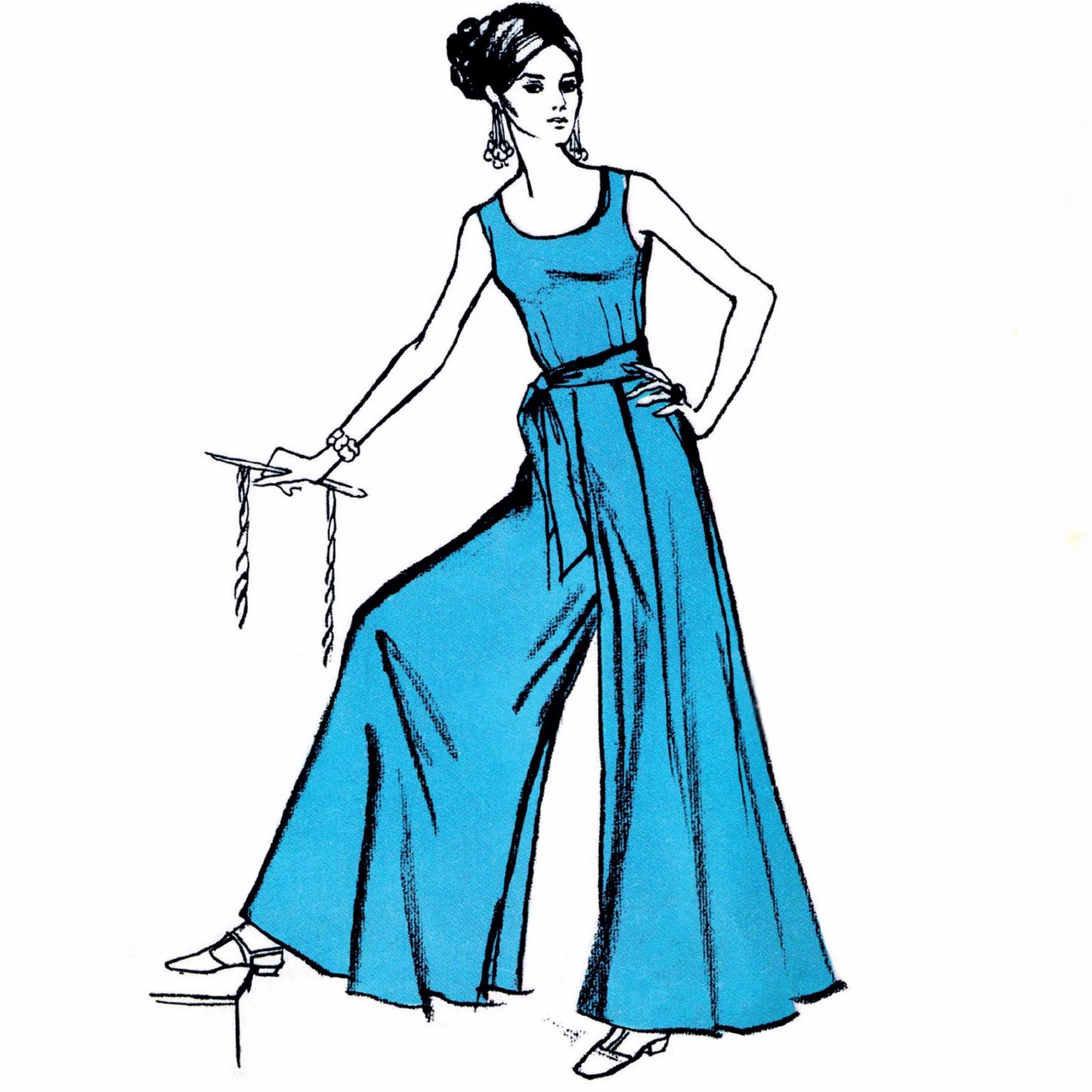 Palazzo Pant Jumpsuit sewing pattern PP180- A dark haired woman modelling the jumpsuit