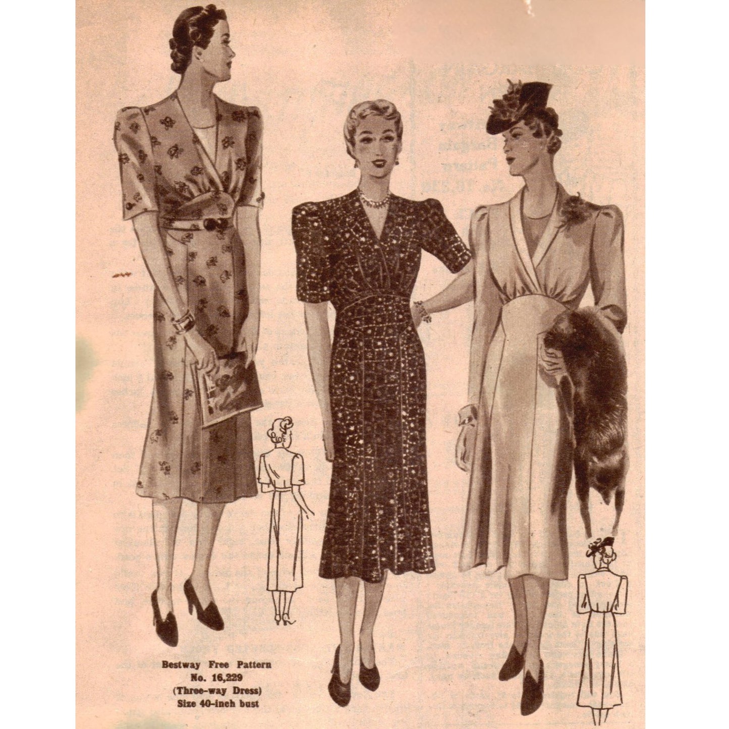Models wearing variations of the dress with long and short sleeves made from Bestway 175 patterN