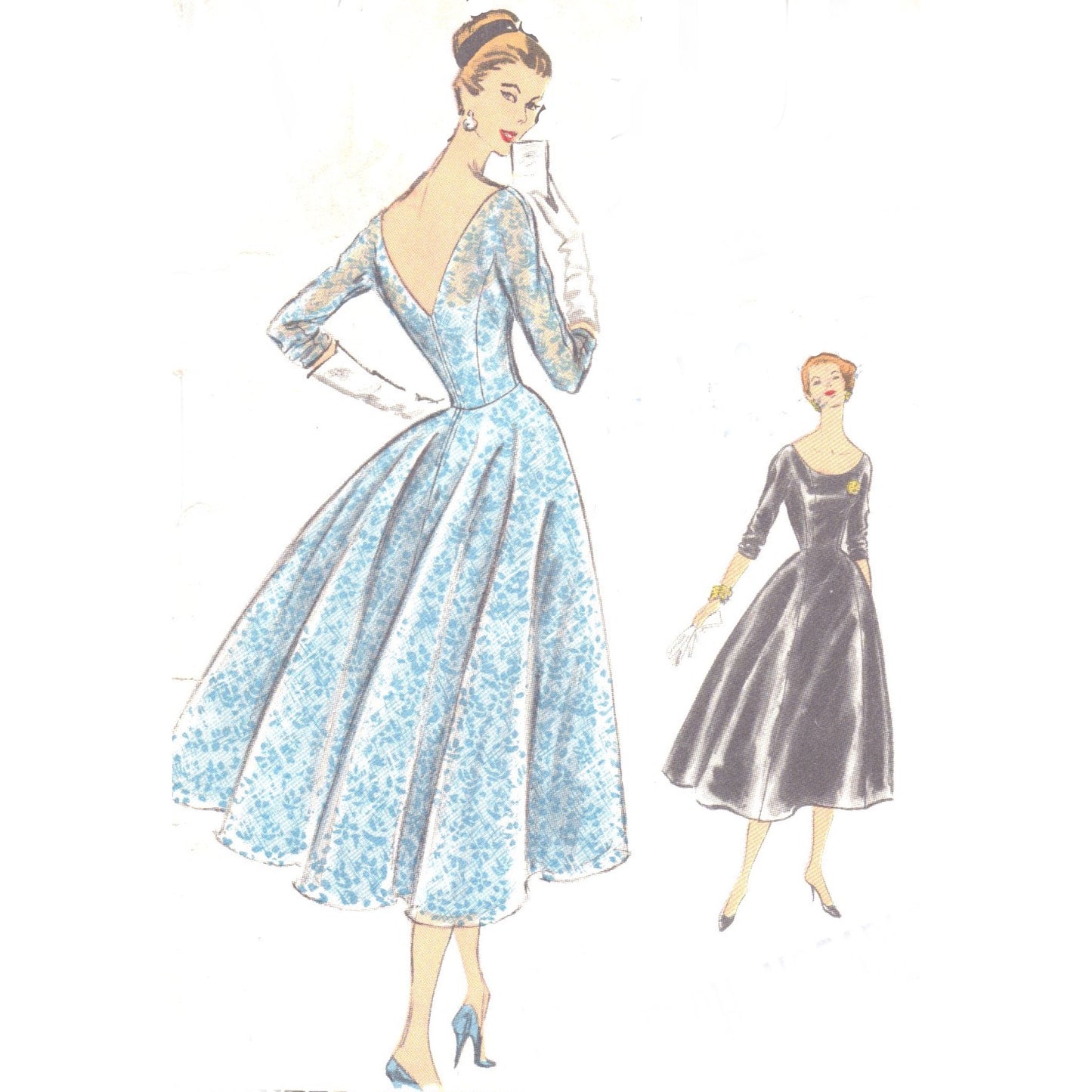 Model wearing one-piece dress and petticoat made from Vogue 4753 pattern