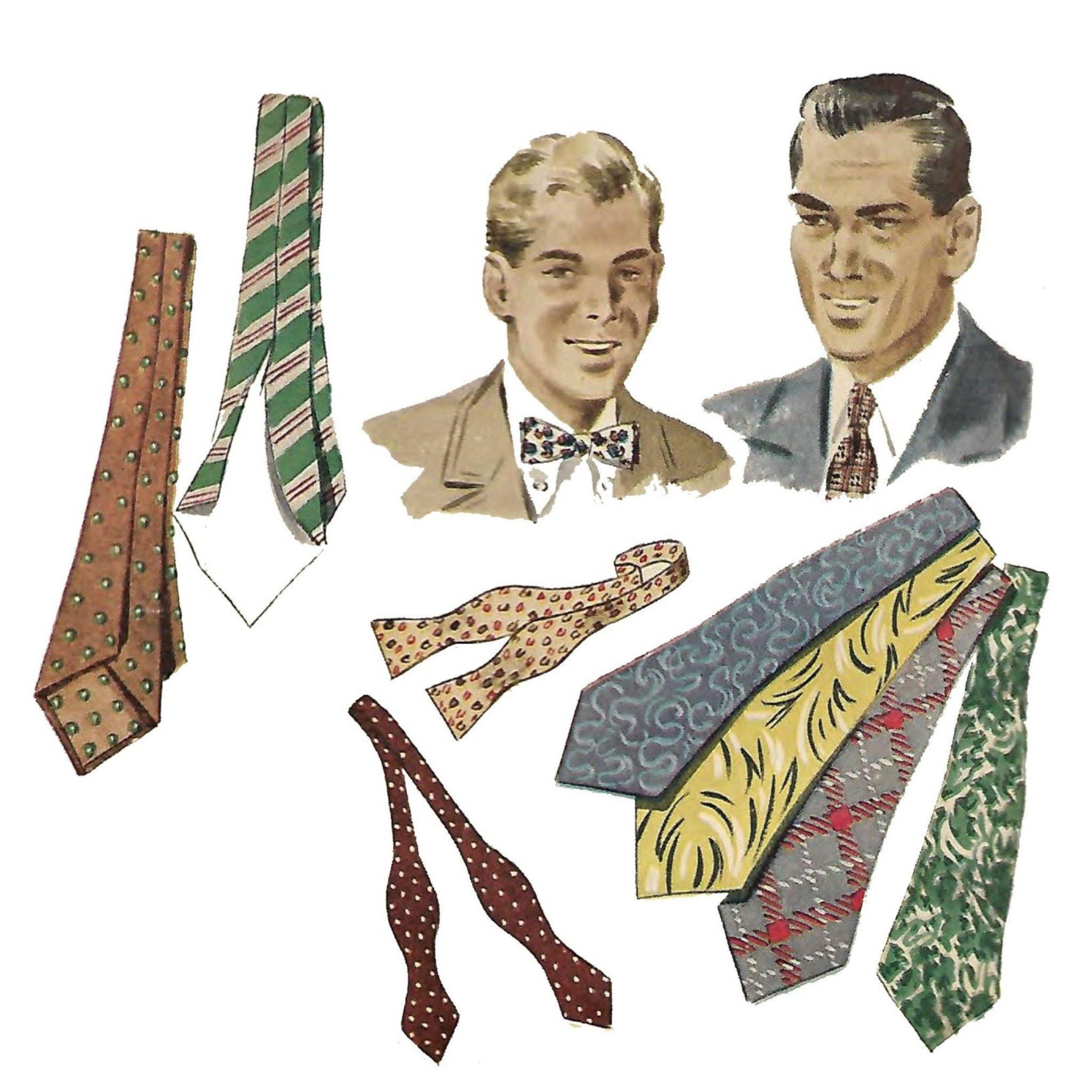1940s Pattern, Men's Tie & Bow Tie Set - Length 45