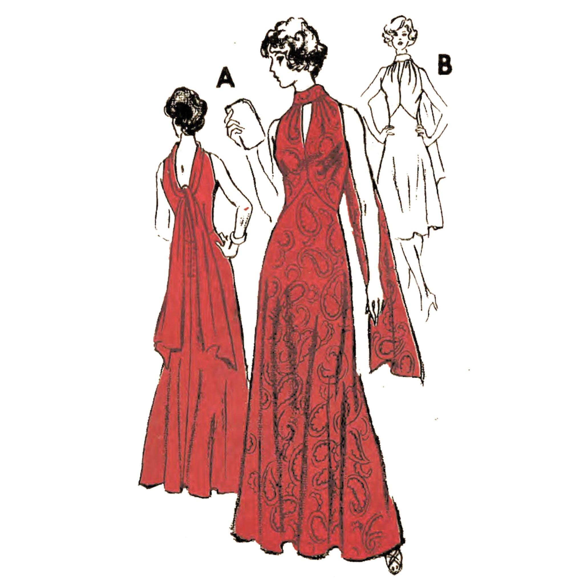 1970s Pattern, Women's Halter Neck Evening, Maxi Dress – Vintage