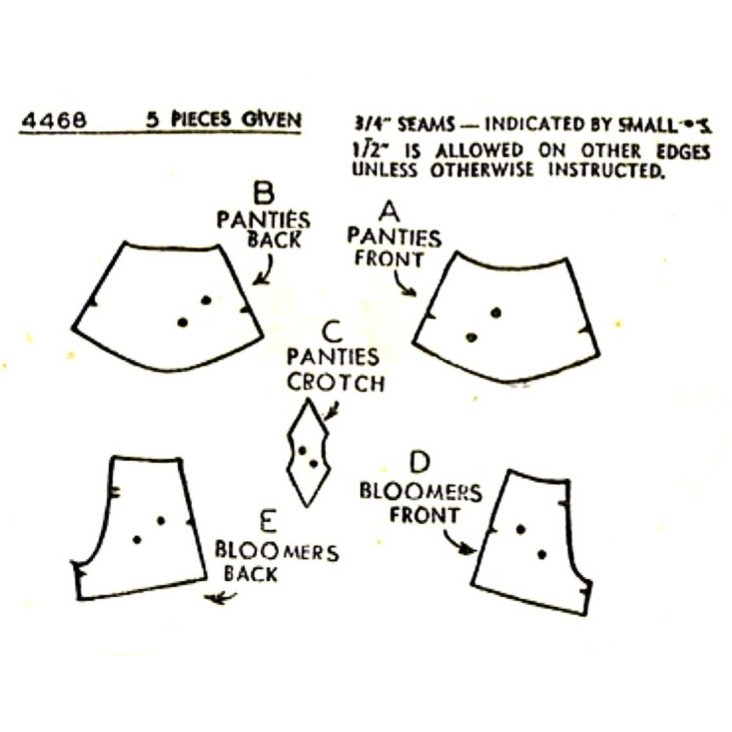1940s Pattern, Women's Panties 7 Bloomers - pattern pieces