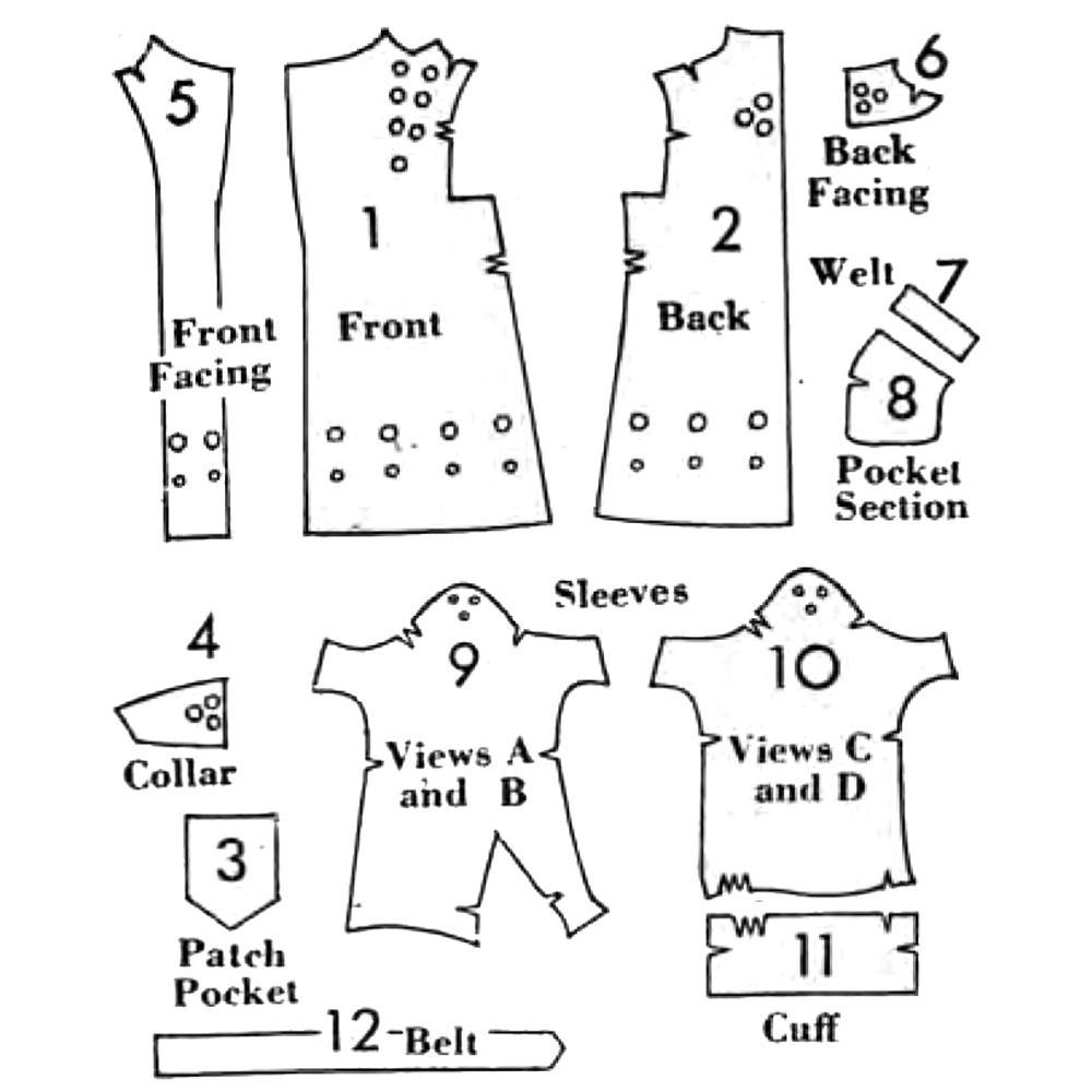 Pattern pieces for a 1930s Pattern, Women's Swagger, Trench Coat