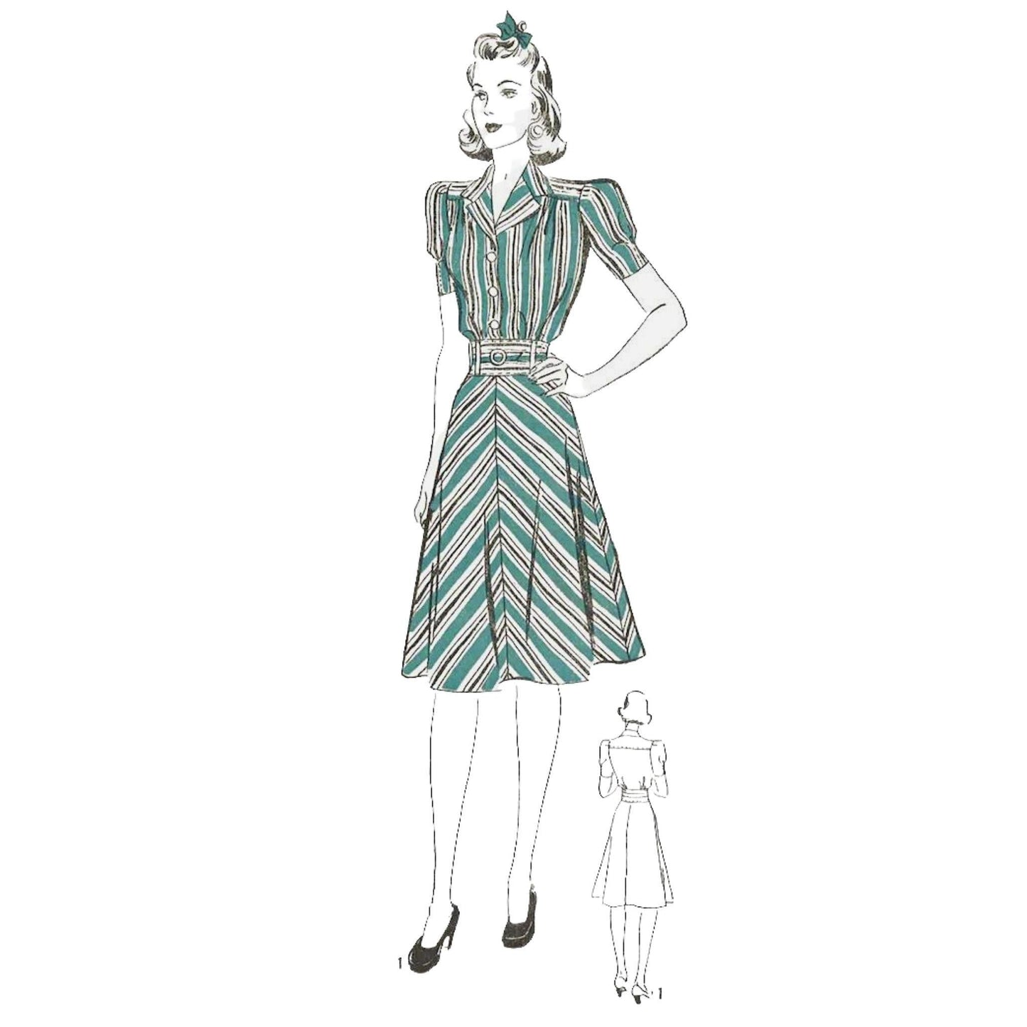 Woman wearing a 1940s Pattern, Tailored Dress