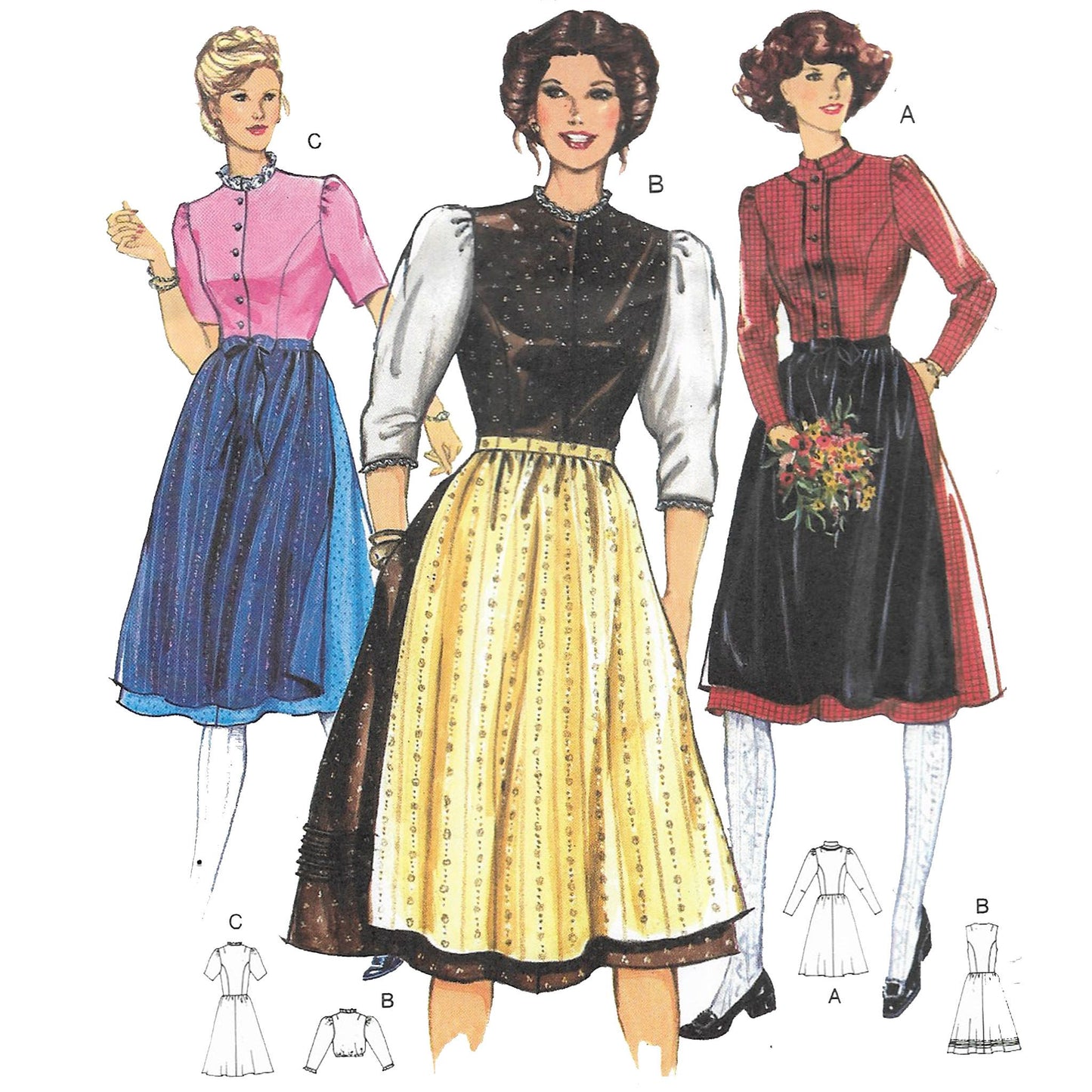 Model wearing 1980s misses’ dress made from Burda 8400 pattern