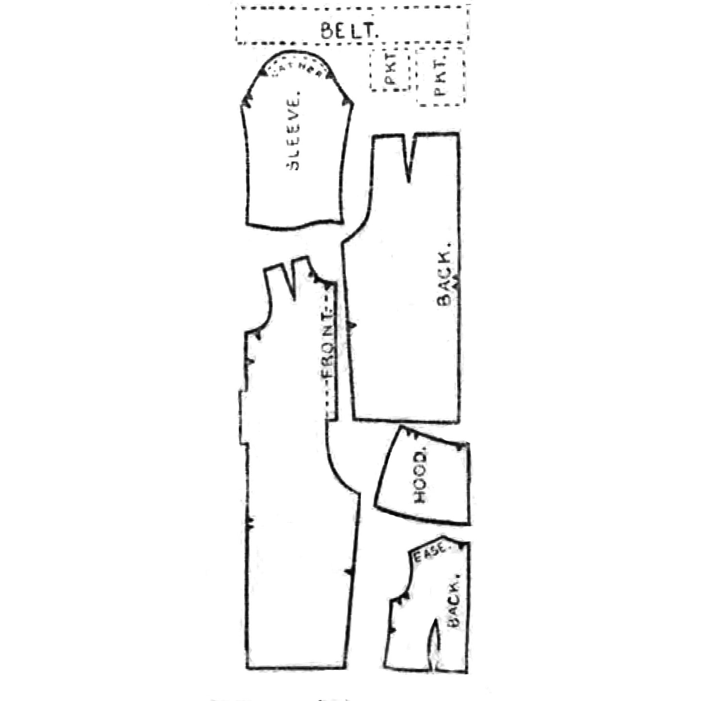 Pattern pieces of a 1940s Sewing Pattern, Childs Siren Suit WW2