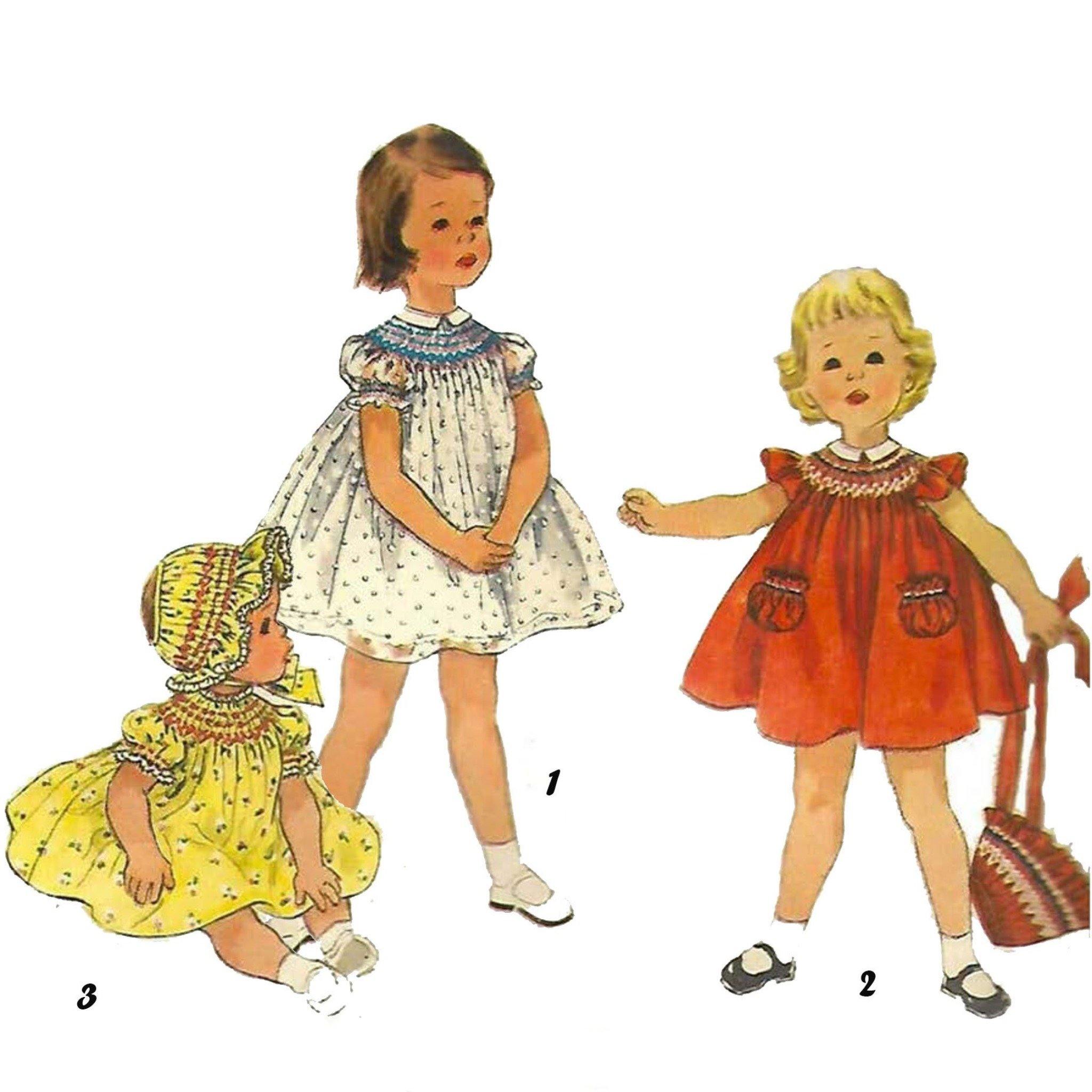 PDF - 1950's Sewing Pattern, Toddler's Smocked Dress & Bonnet
