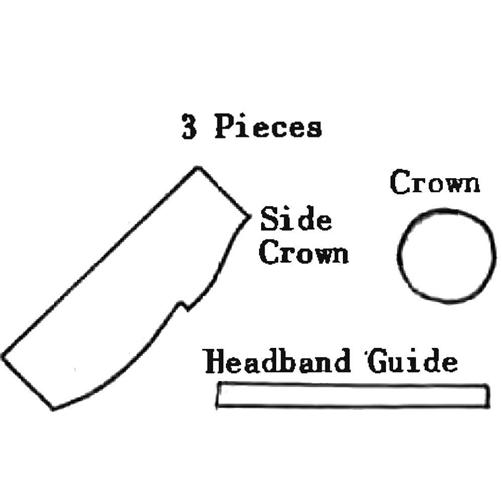 Line drawing of all pattern pieces included in "Vogue 1960's Sewing Pattern, Fitted Cloche Hat, Separate Bow"