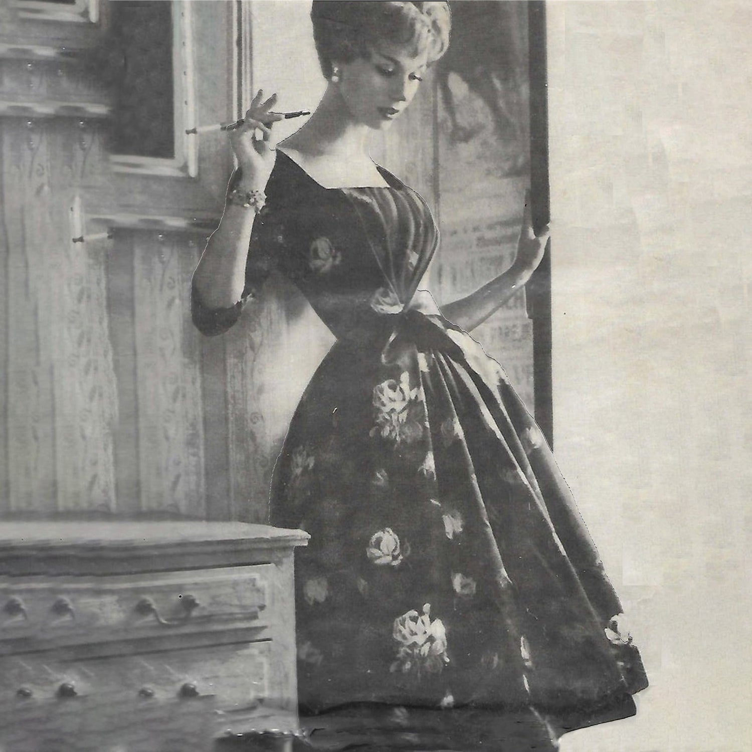 1950s Pattern, Women's Couturier Design Pleated Bodice Dress