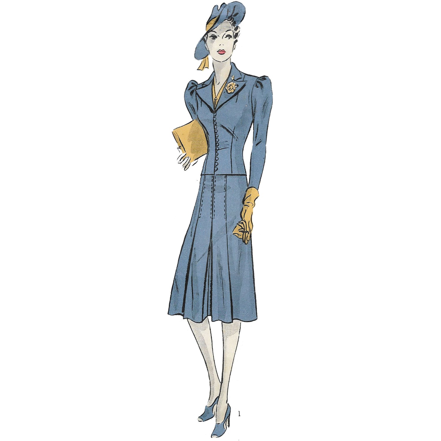 Model wearing 1930s three-piece suit made from Pictorial Review 9655 pattern