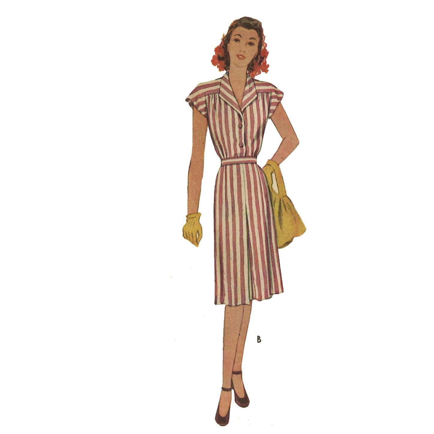 Woman wearing a 1940s shirt dress.
