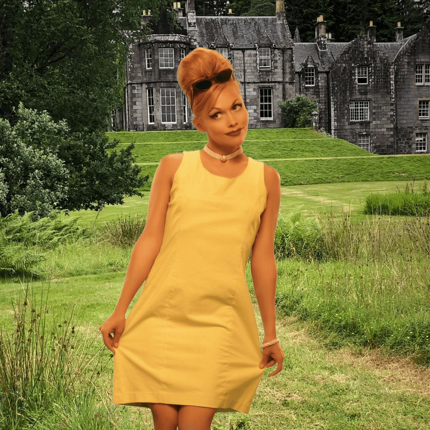 60s a line dress Samantha A-Line 60s-Inspired 60s Yellow Mod Pattern 60s MINI DRESS, Red Dress,