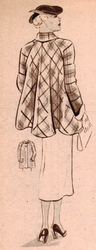 Modello di cucito  degli anni '30, cappotto con retro svasato & vestito prendisole - Busto: 36" (91,5 cm)