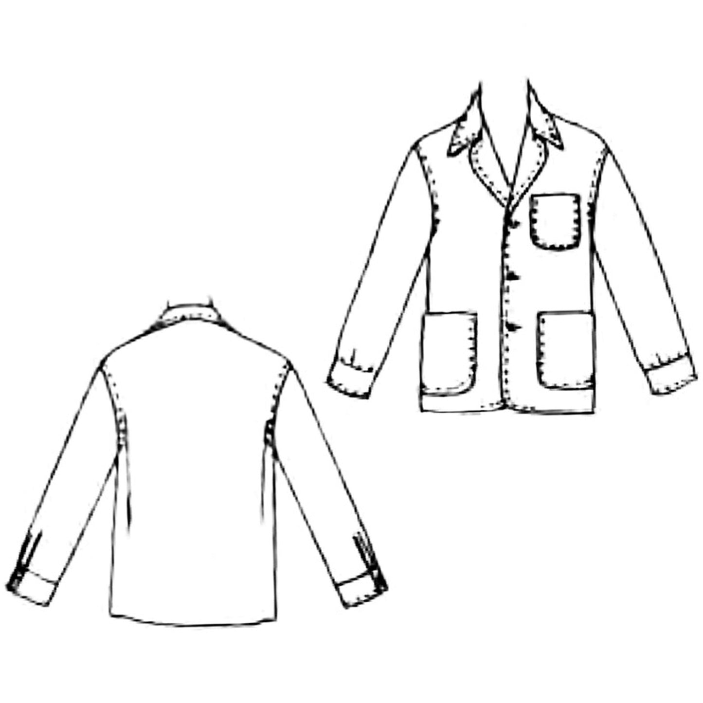 Front and back view line drawing of blazer