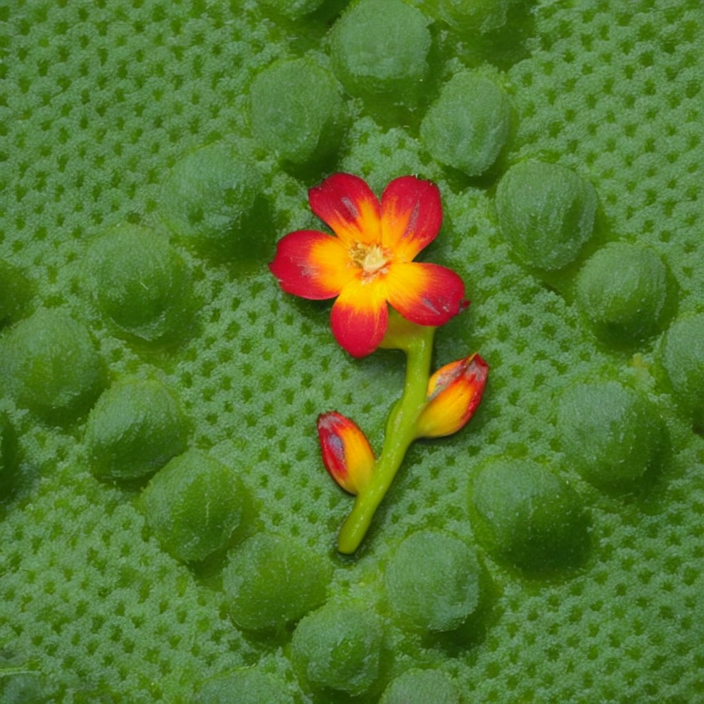 Red and yellow knittted flower 