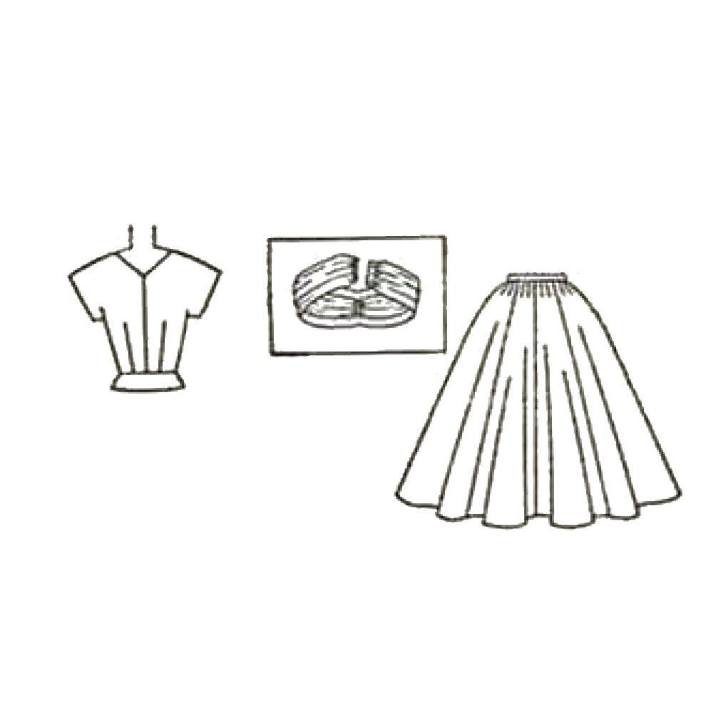 Line drawings of back views of top and skirt.