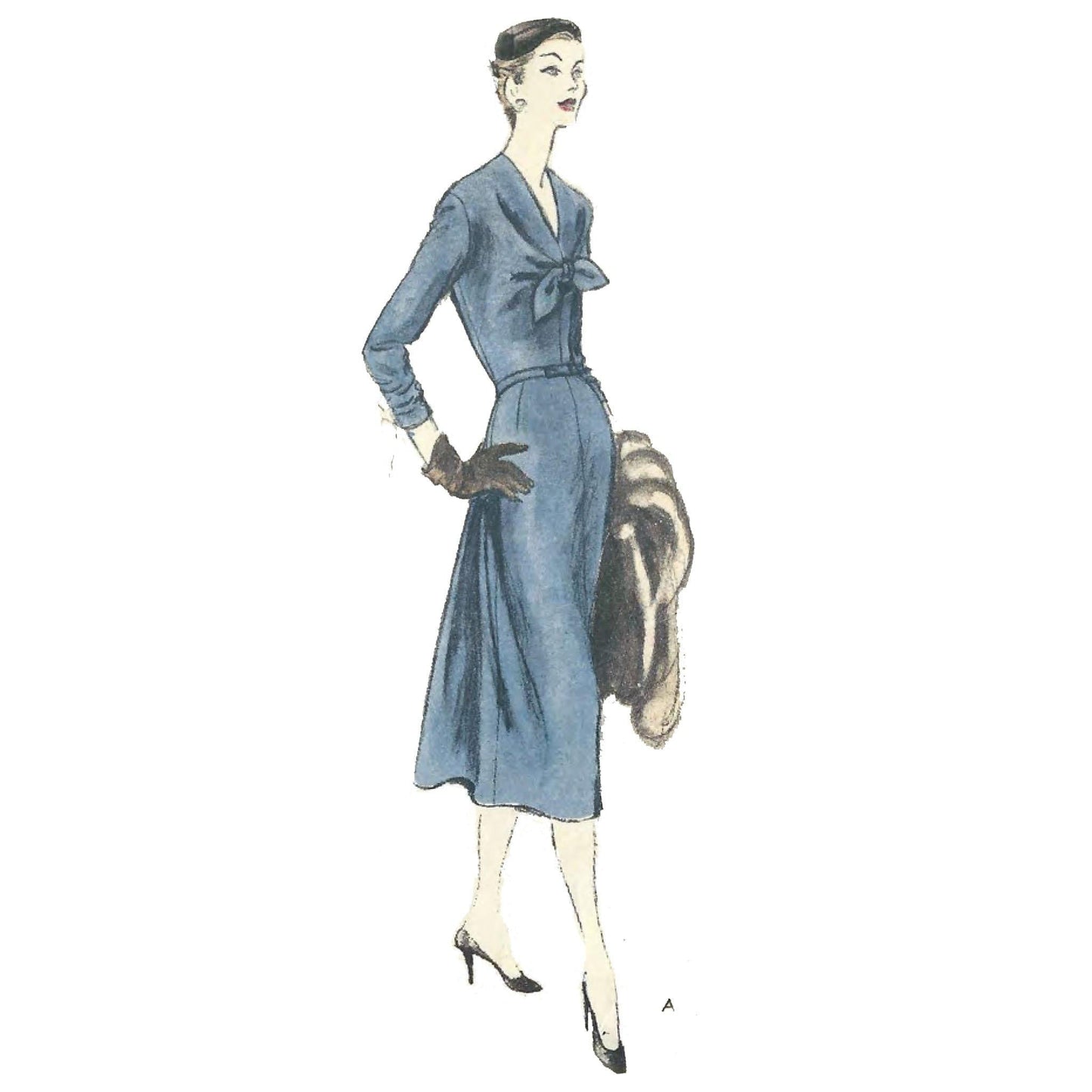 Woman wearing a dress with tie neckline