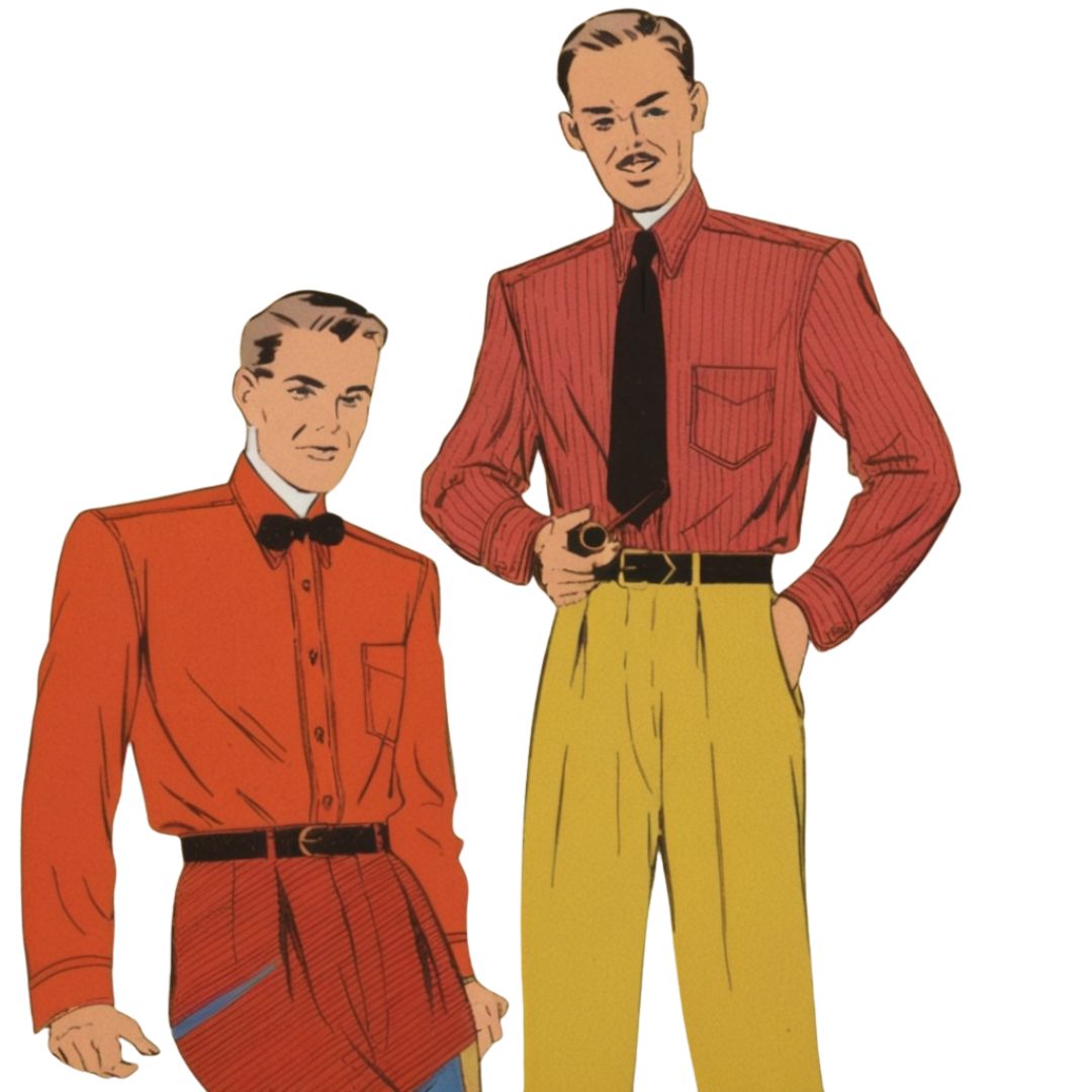 Illustration of two men in vintage clothing on a white background