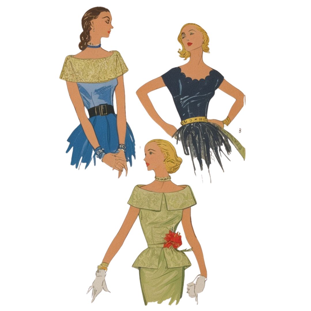 PDF - 1950-tals Sy-mönster: Fantastisk Festblus, Toppar - Byst 32" (81,3 cm) - Skriv ut hemma omedelbart