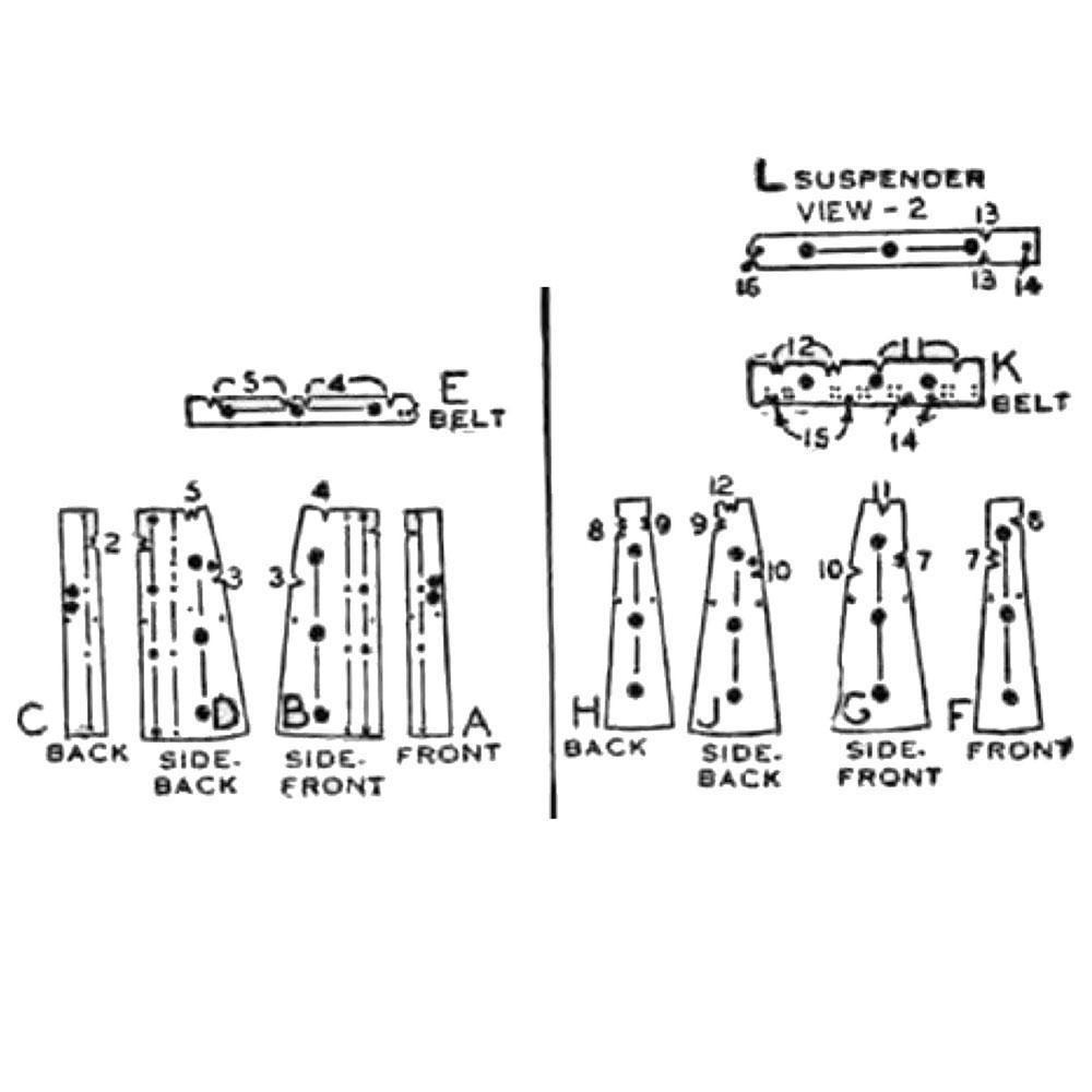 Back views of a 1940s Pattern, Women's Skirt, Suspenders, Braces