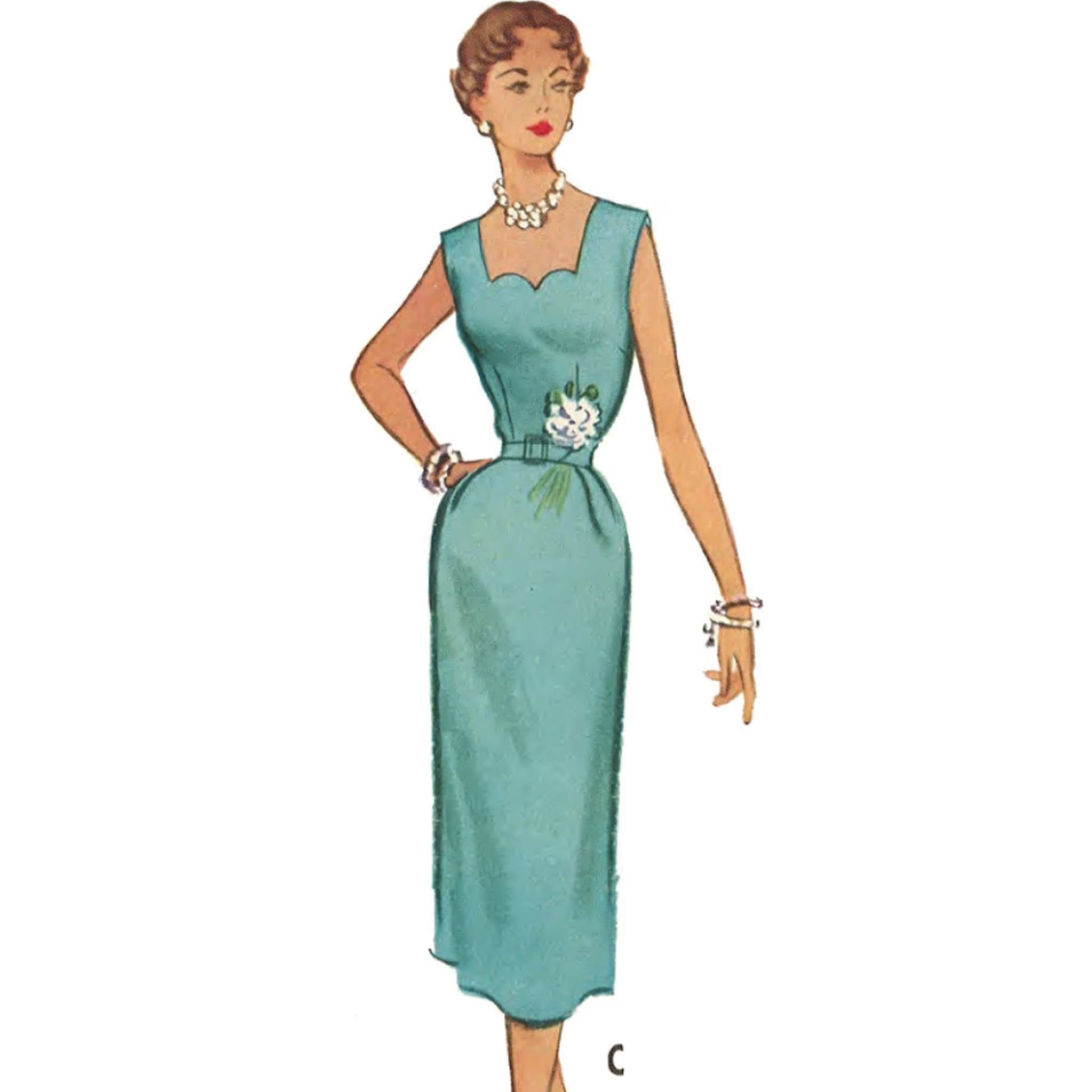 1950s Pattern, Elegant, Midi Sweetheart, Wiggle Dress & Jacket - Bust Vintage Sewing Pattern Company 1950s Pattern, Elegant, Midi Sweetheart, Wiggle Dress & Jacket - Bust Vintage Sewing Pattern Company