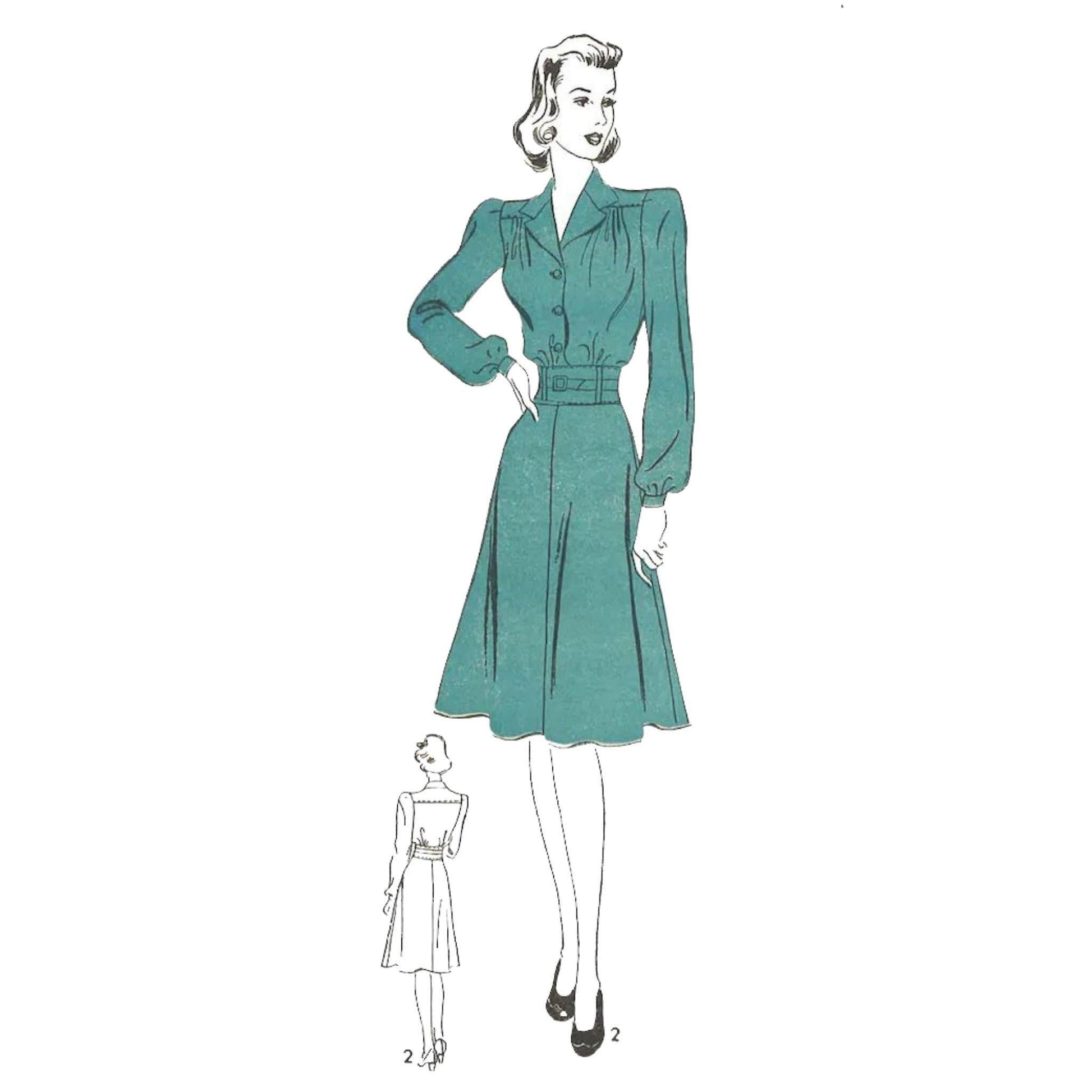 Woman wearing a 1940s Pattern, Tailored Dress