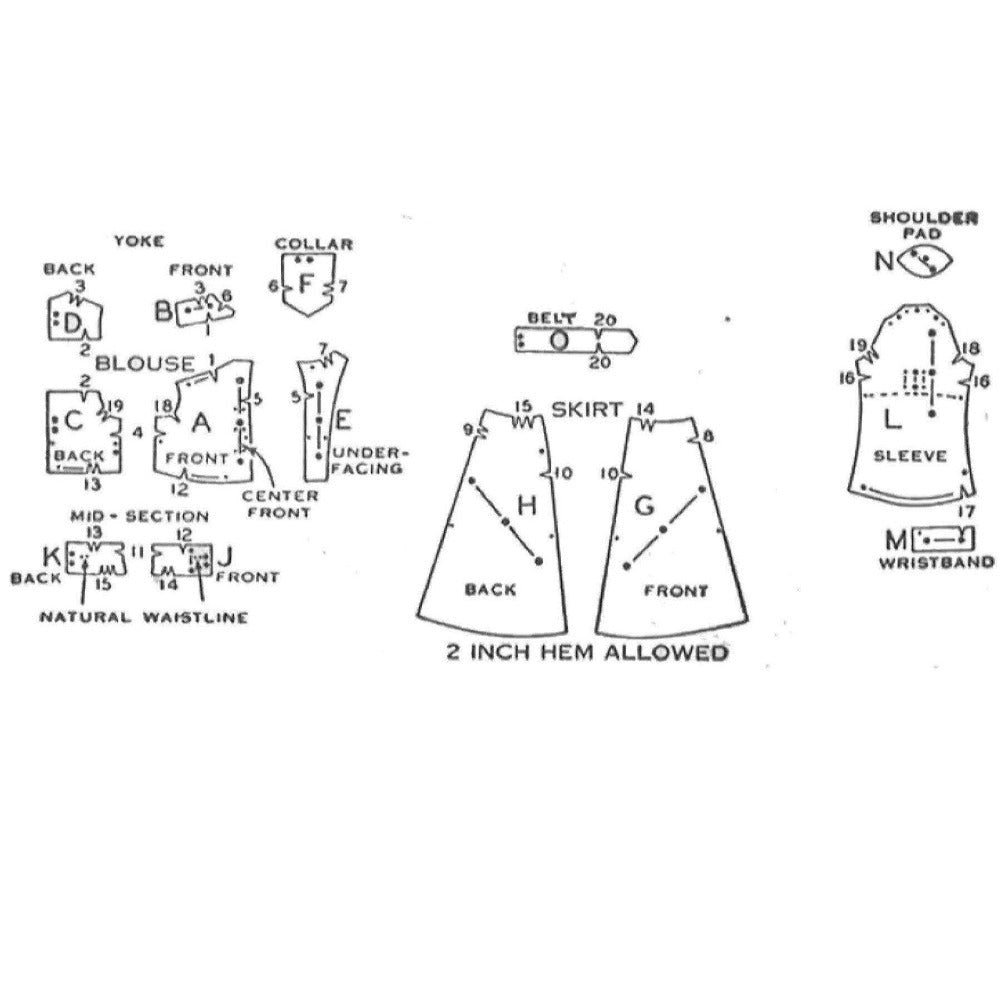 Plan for a pattern for a vintage 1940s tailored dress