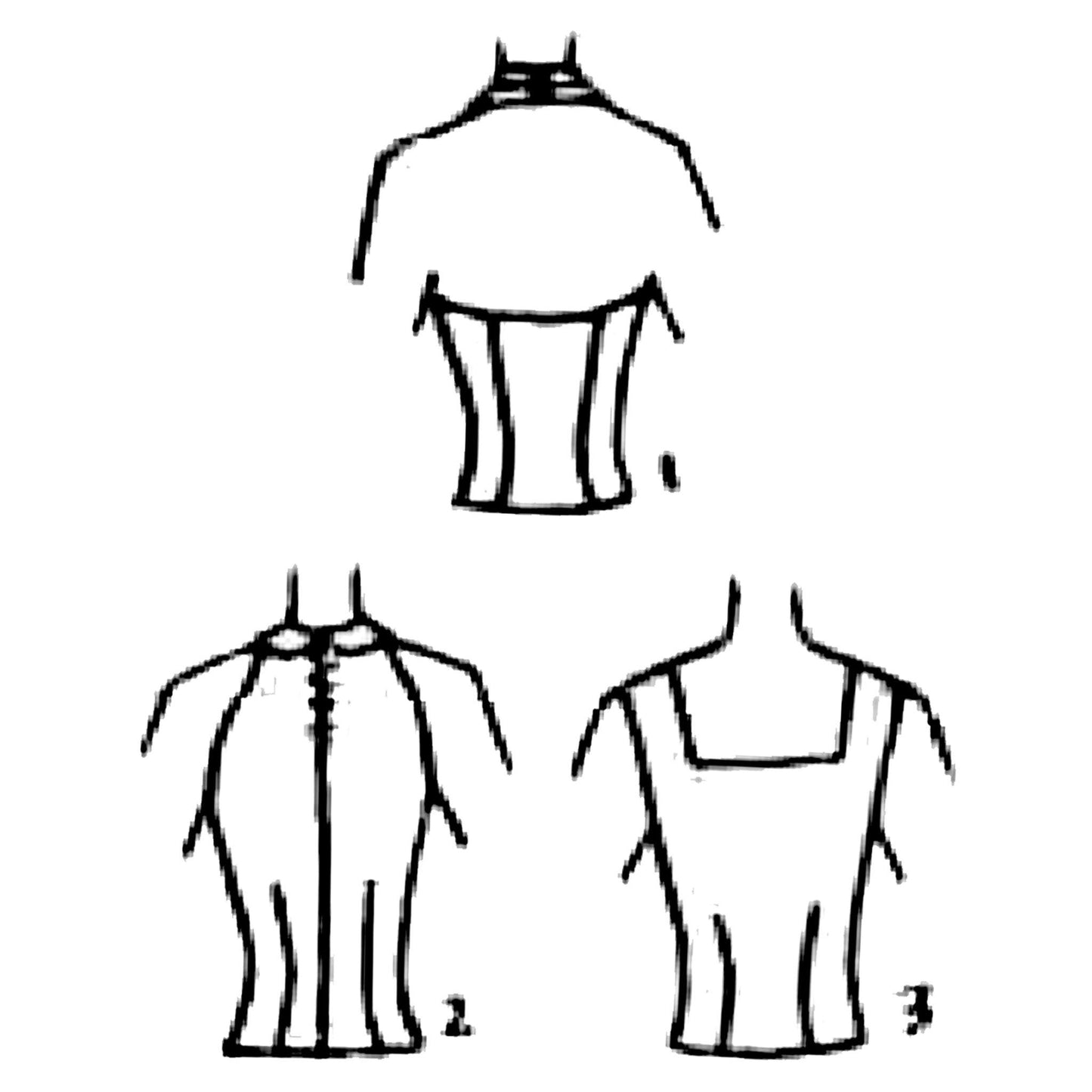Line drawing of back views of a 1950s Pattern, Fitted Blouses, Various Styles