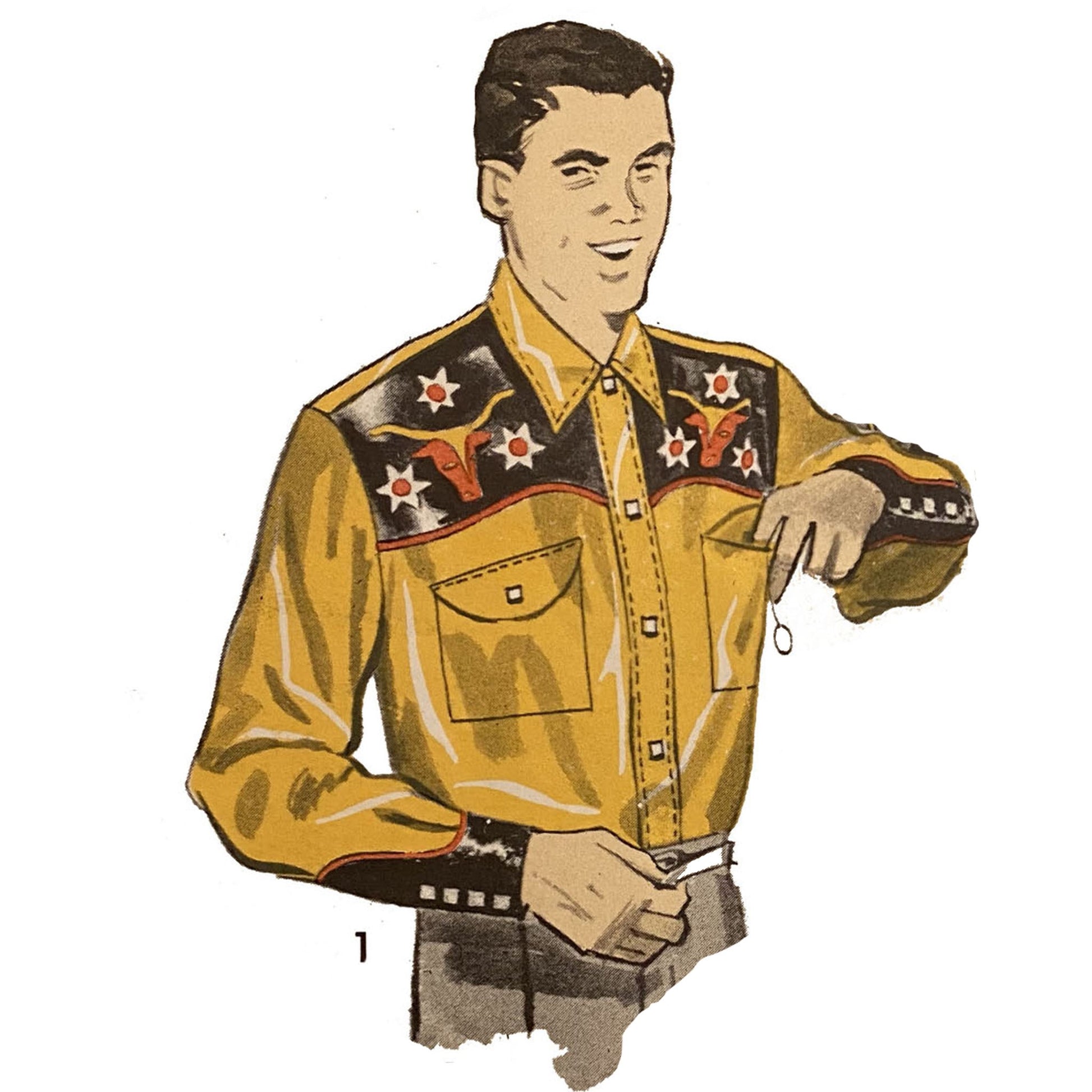 Man wearing Western style shirt.