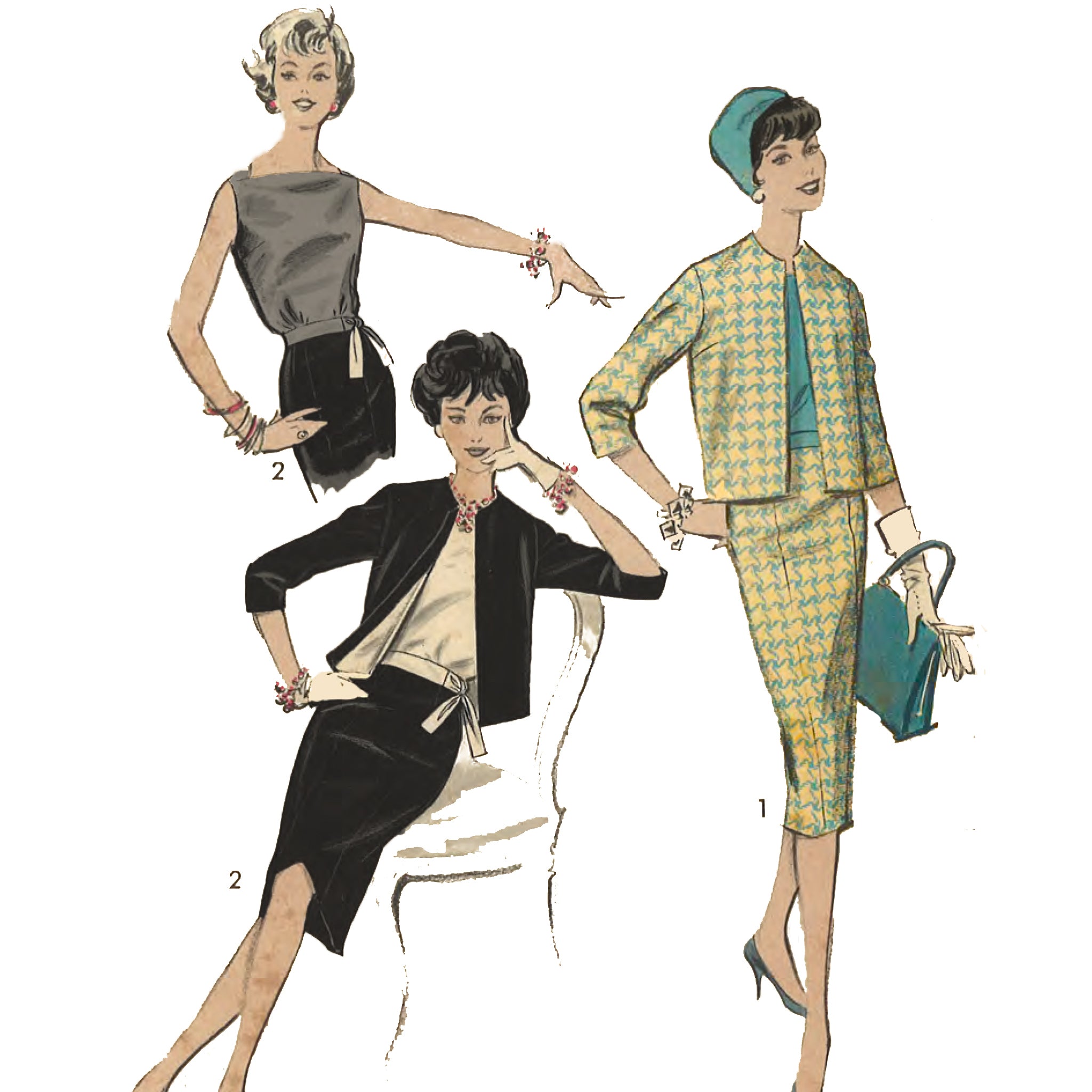 1950年代パターン、マジックジャッキースーツ、ブラウス、ウィグル、ペンシルスカート - バスト32インチ(81.3cm) – Vintage ...