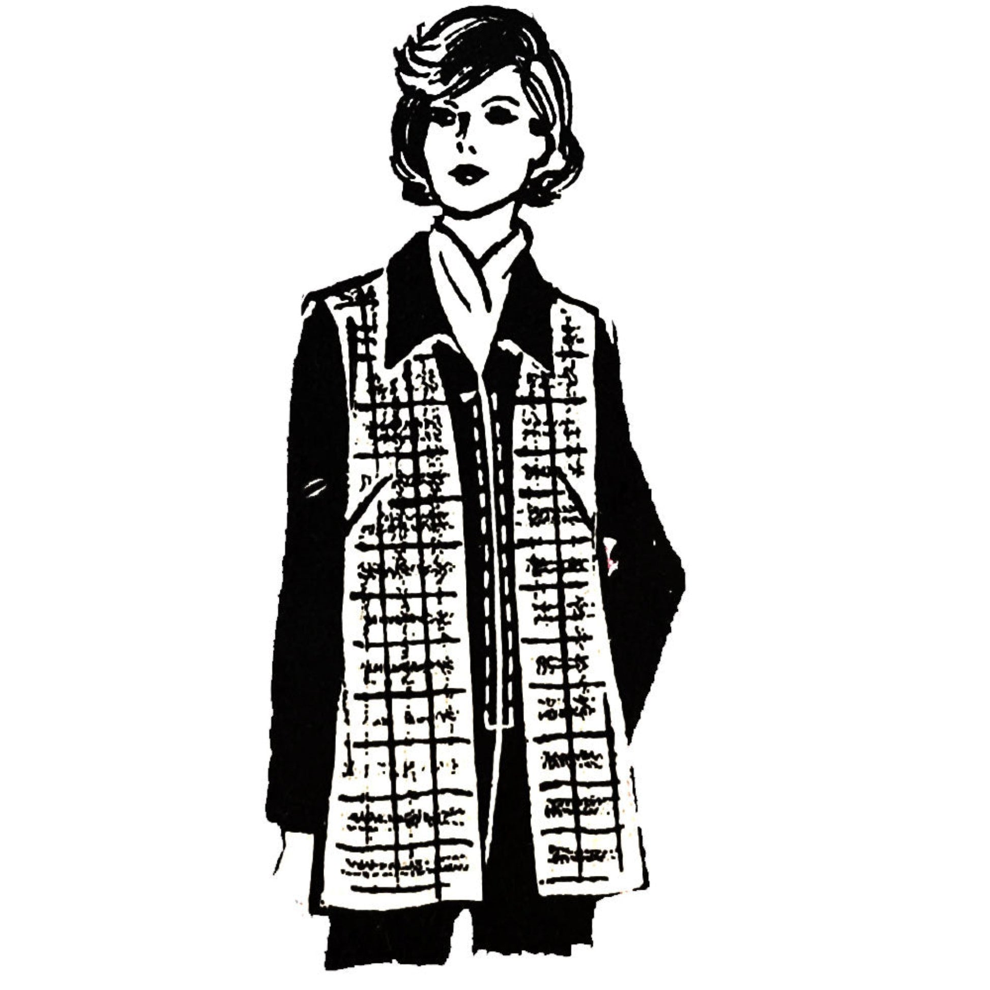 Model wearing 1970s Gilet made from Anne Adams 9349 pattern